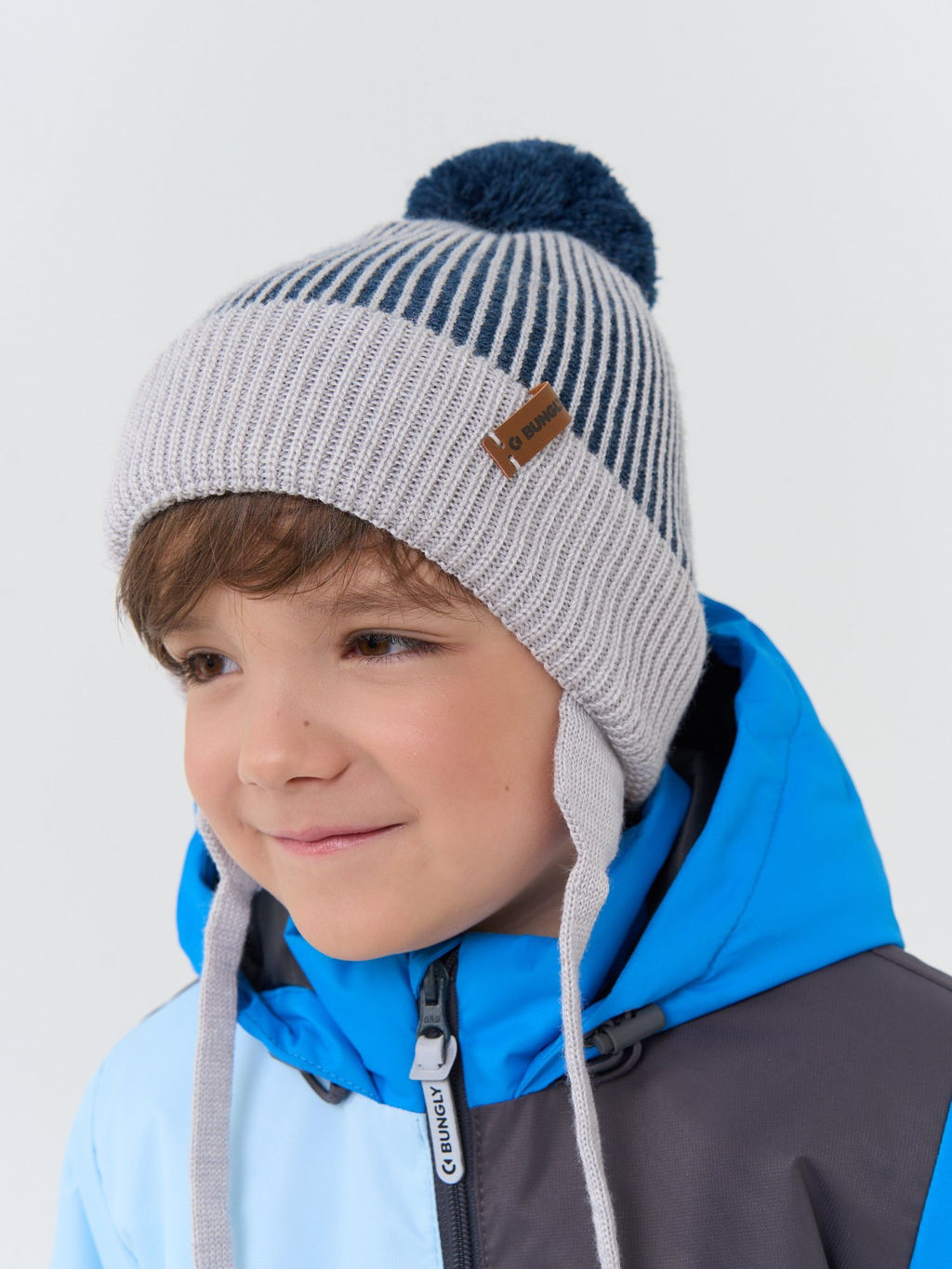 Шапка из смесовой шерсти Деним на завязках