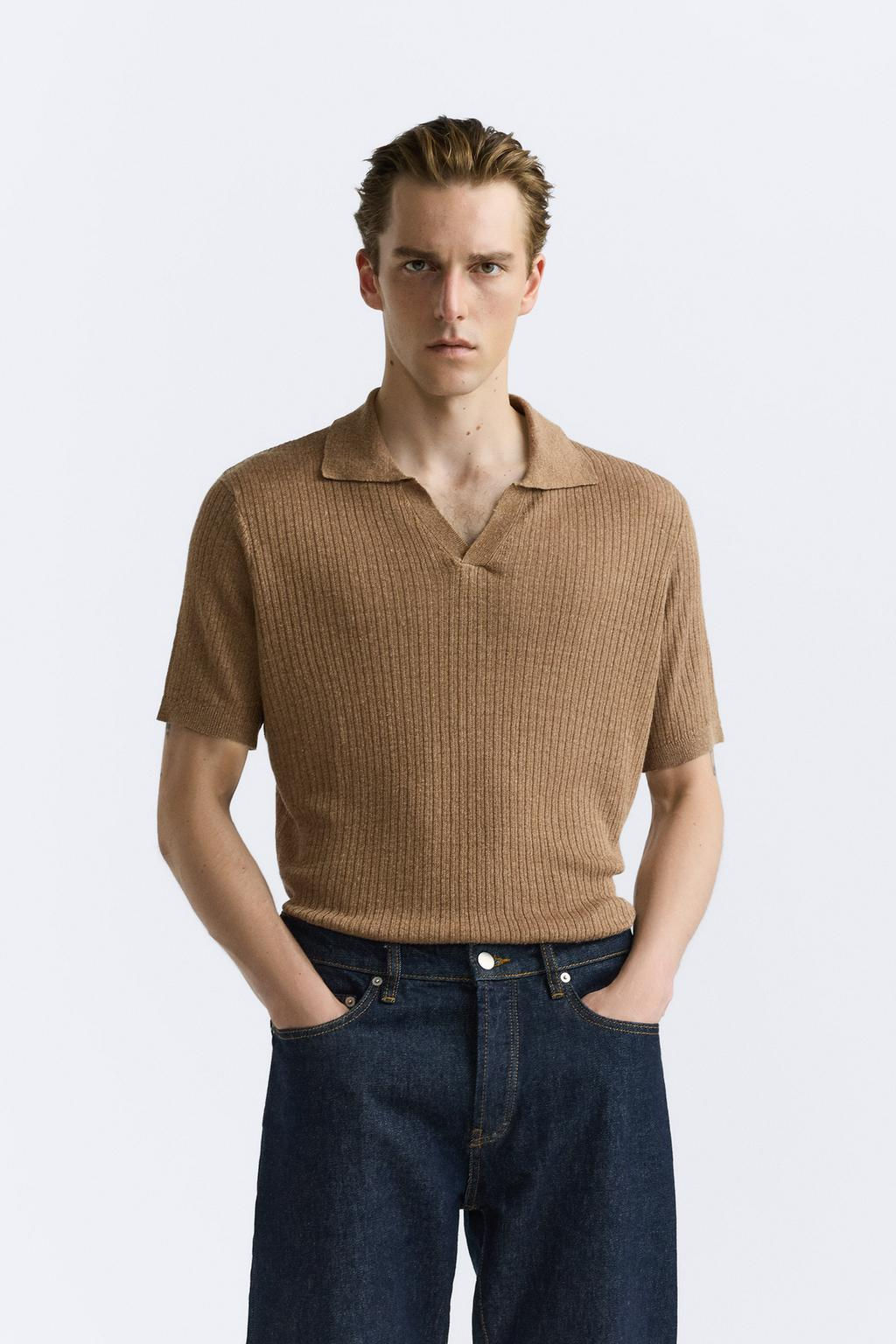 LINEN - VISCOSE KNIT POLO SHIRT - Zara фото 5