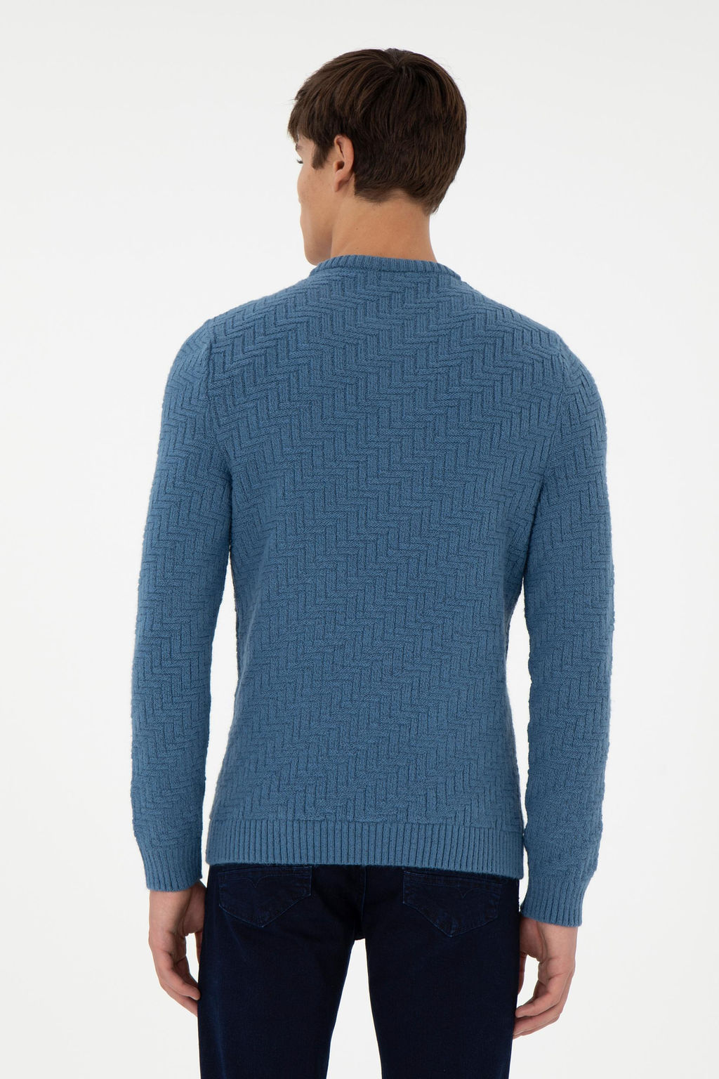 Erkek Slim Fit Bisiklet Yaka Saks Kazak - U.s. polo assn фото 5