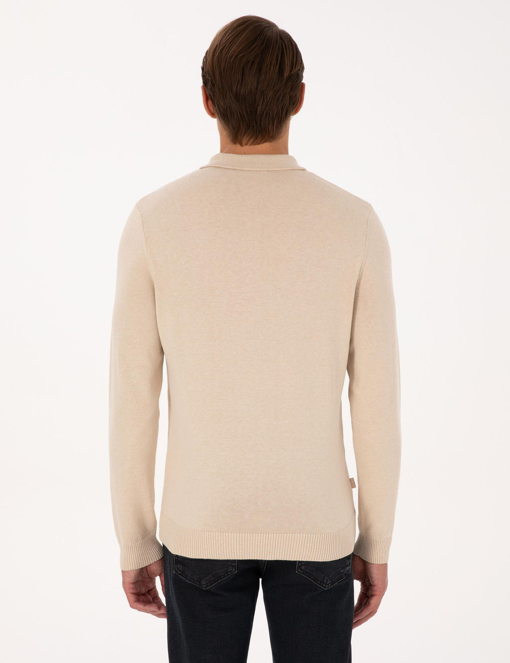 Bej Slim Fit Polo Yaka Fermuarl_ Triko Kazak - Pierre cardin фото 5