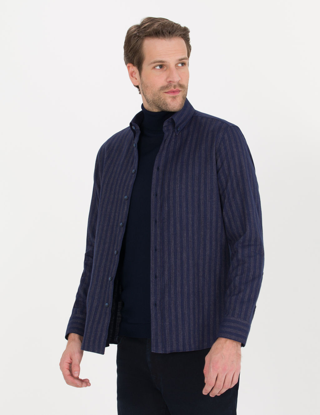 Lacivert Slim Fit Uzun Kollu G_mlek