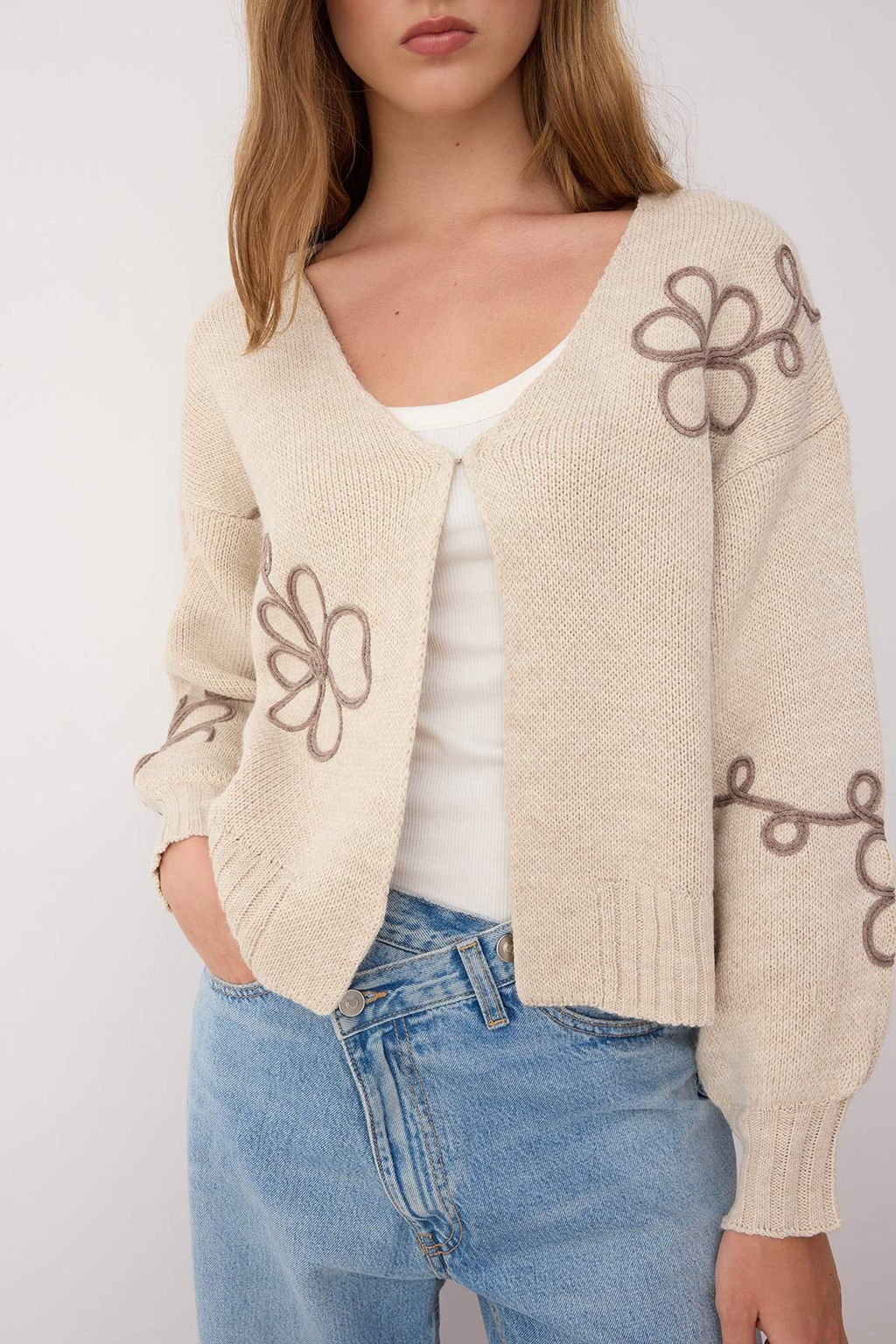 Bej Nak?s Detayl? V Yaka Triko H?rka TWOAW25HI00291