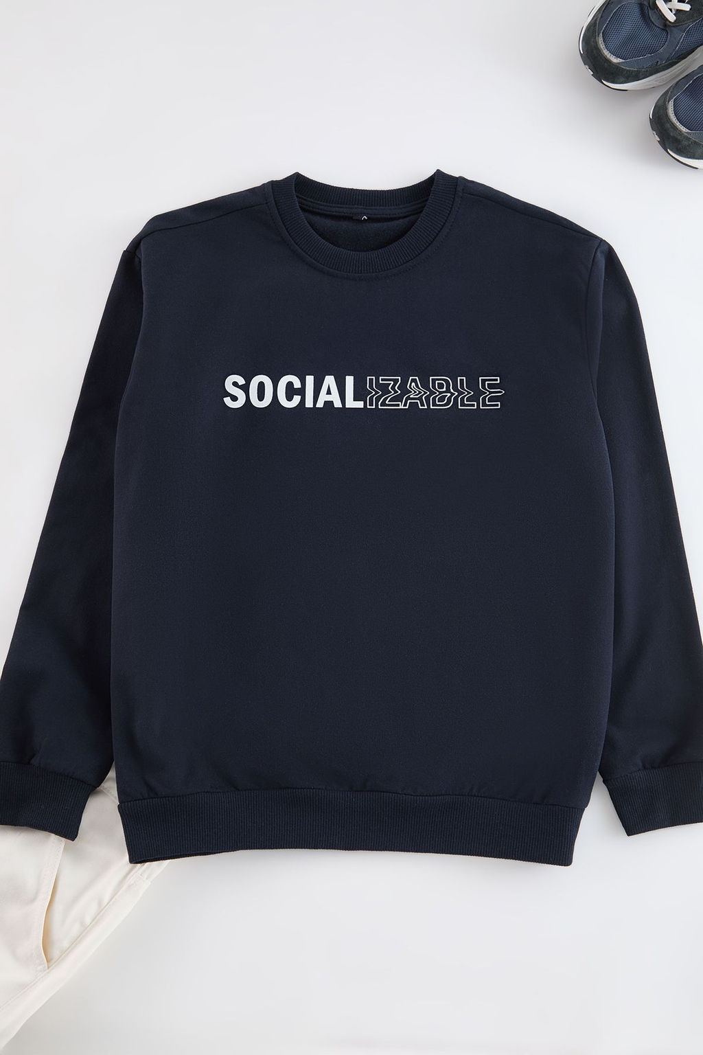 TRENDYOL MAN Lacivert Oversize/Genis Kesim Slogan Bask?l? Ici Polarl?/S?cak Tutan Sweatshirt TMNAW23SW00478 - Trendyolmilla фото 9