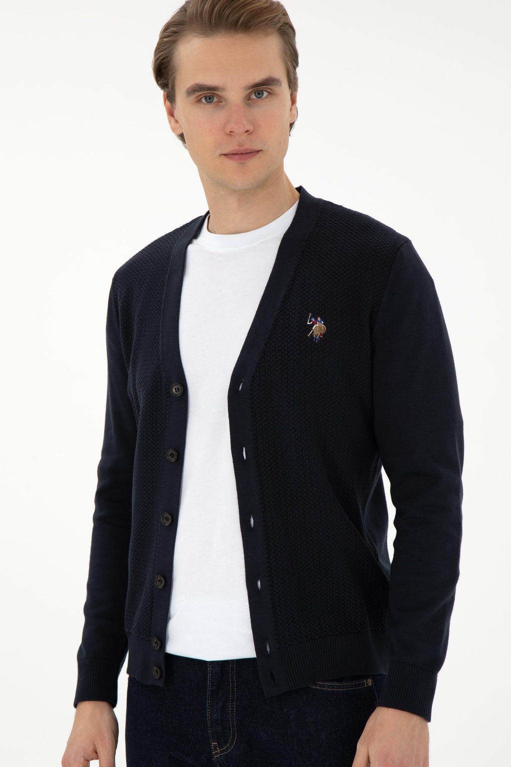Мужской темно-синий базовый трикотажный кардиган Неожиданная скидка в корзине - U.s. polo assn фото 3