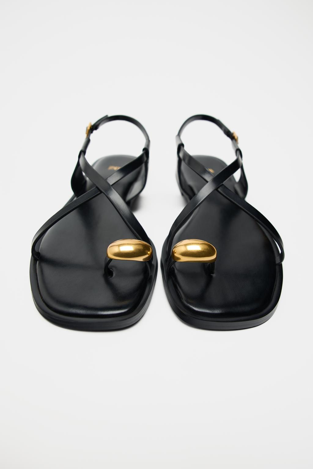 STRAPPY FLAT SLIDER SANDALS WITH METAL EMBELLISHMENT - Zara фото 4
