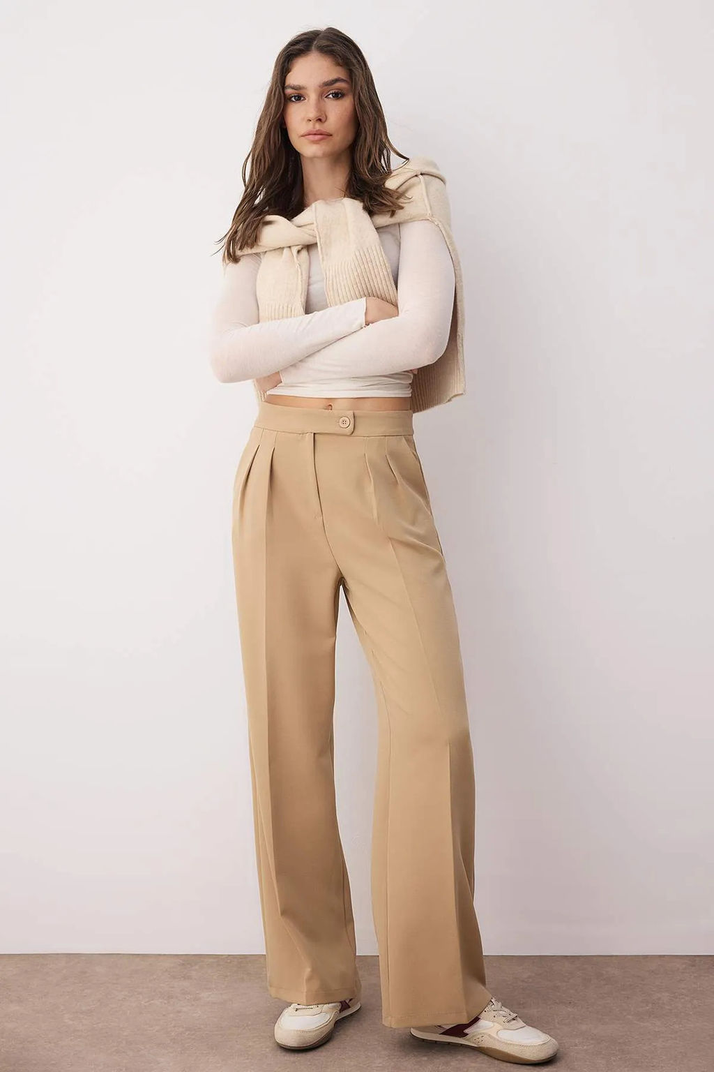 Vizon Wide Leg/Genis Paca Yuksek Bel Dokuma Kumas Pantolon TWOAW22PL0066