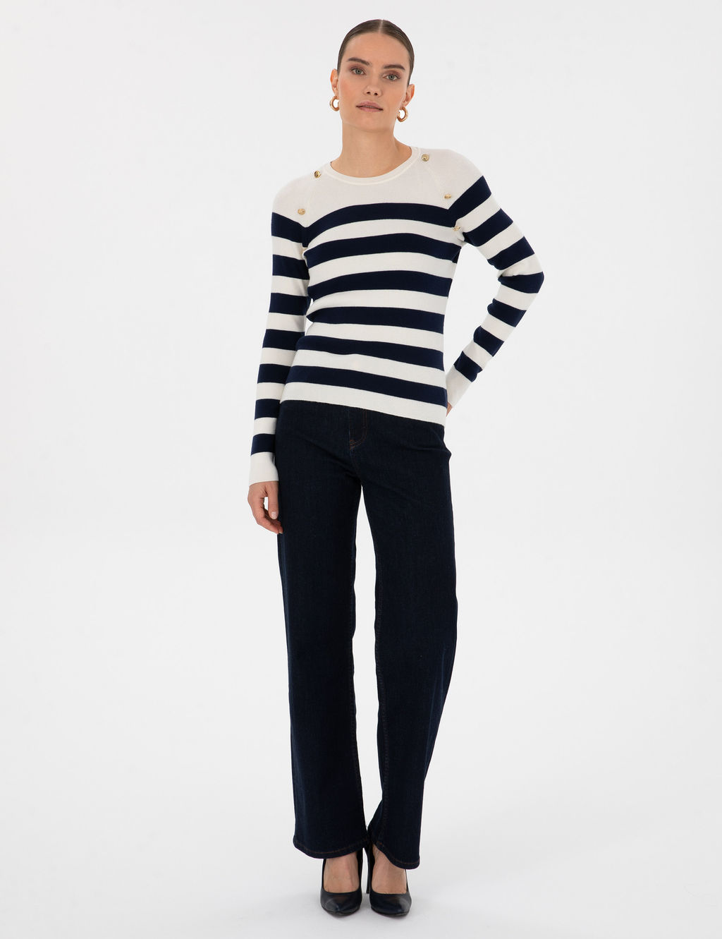 Ekru Slim Fit D__me Detayl_ Kazak