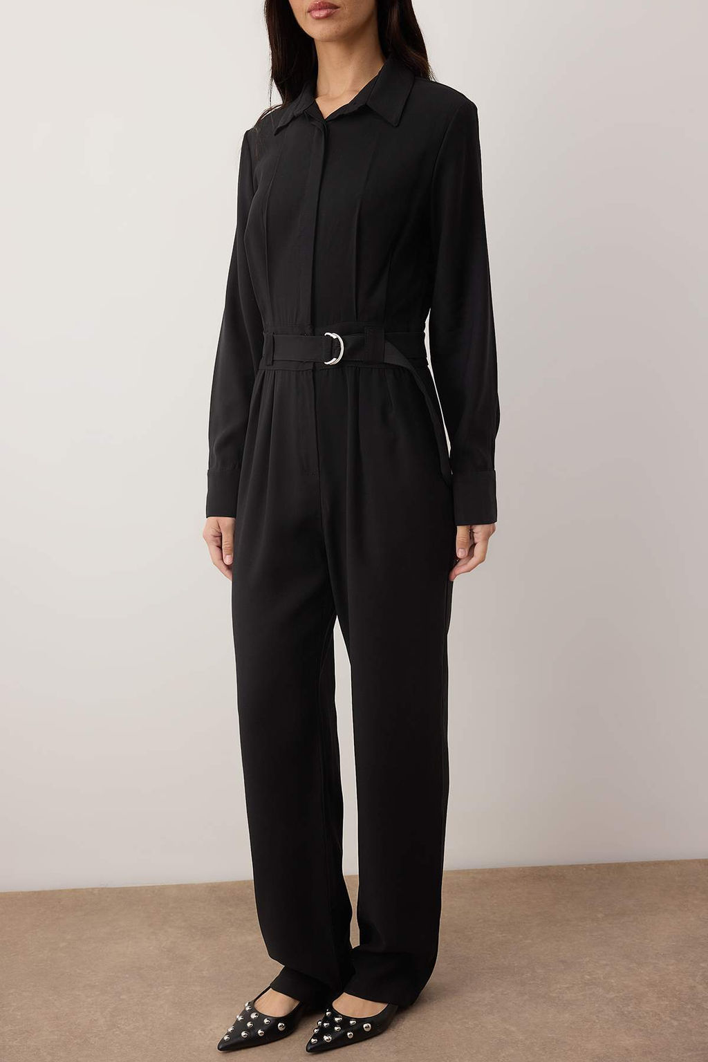 Siyah Gomlek Yaka Dokumlu Boru Paca Tulum TWOAW26TU00011 - Trendyolmilla фото 3