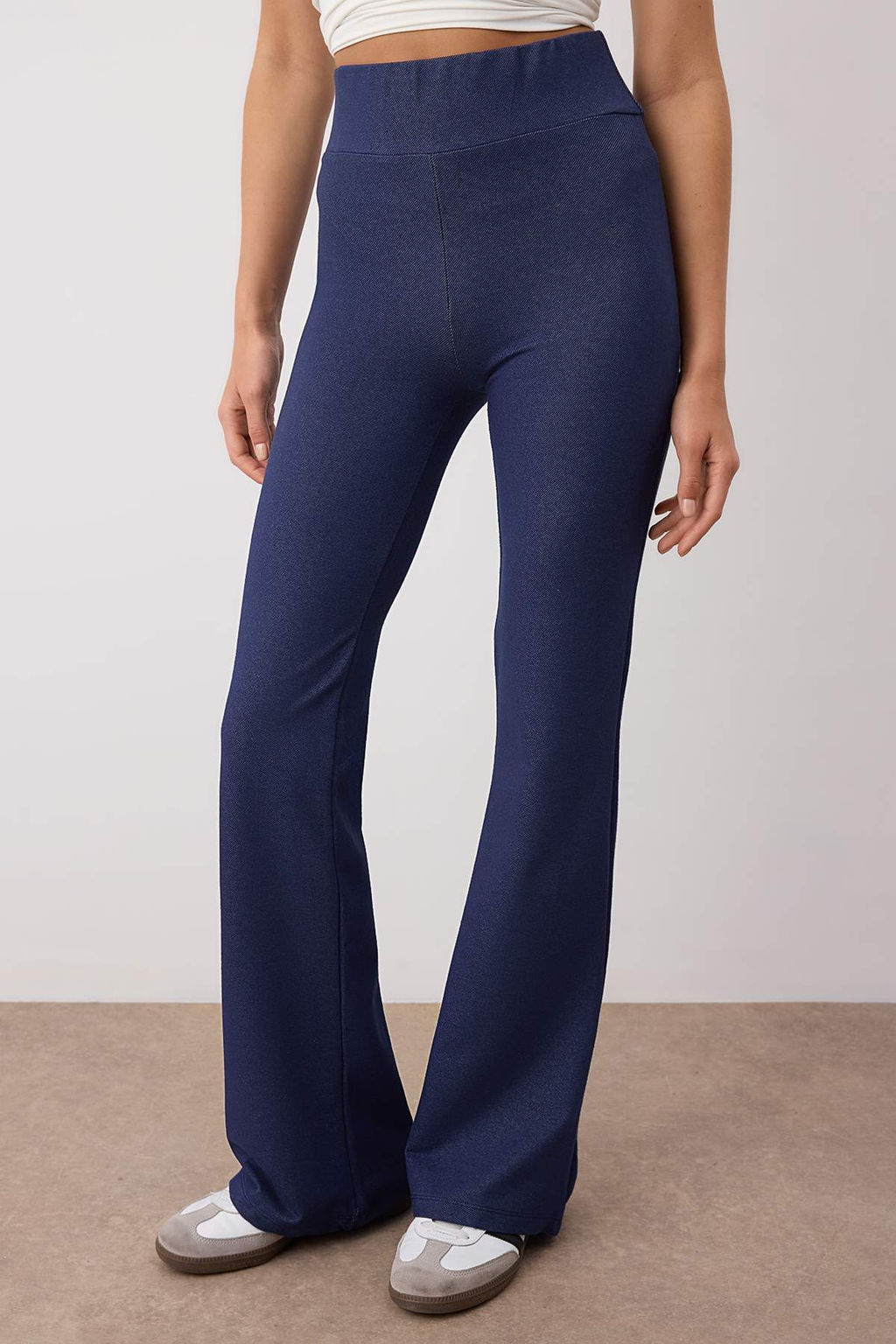 Lacivert Denim Gorunumlu Wideleg Yuksek Bel Esnek Orme Pantolon TWOAW26PL00030 - Trendyolmilla фото 3