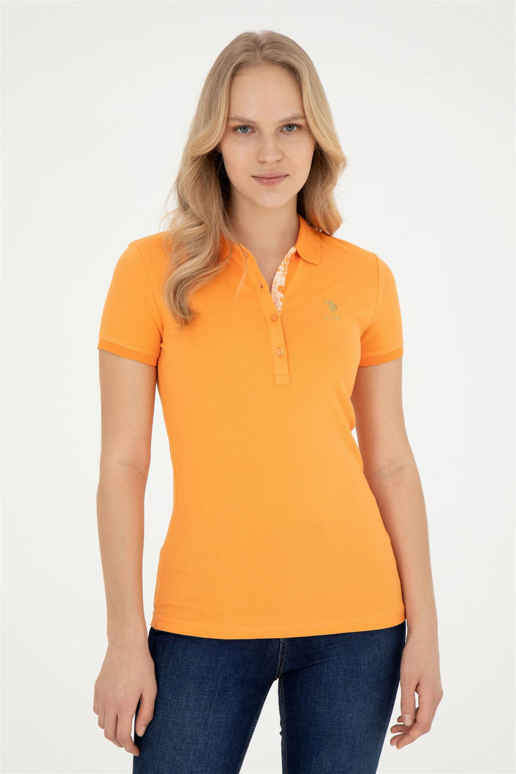 Женская оранжевая базовая футболка с воротником-поло Неожиданная скидка в корзине - U.s. polo assn фото 3