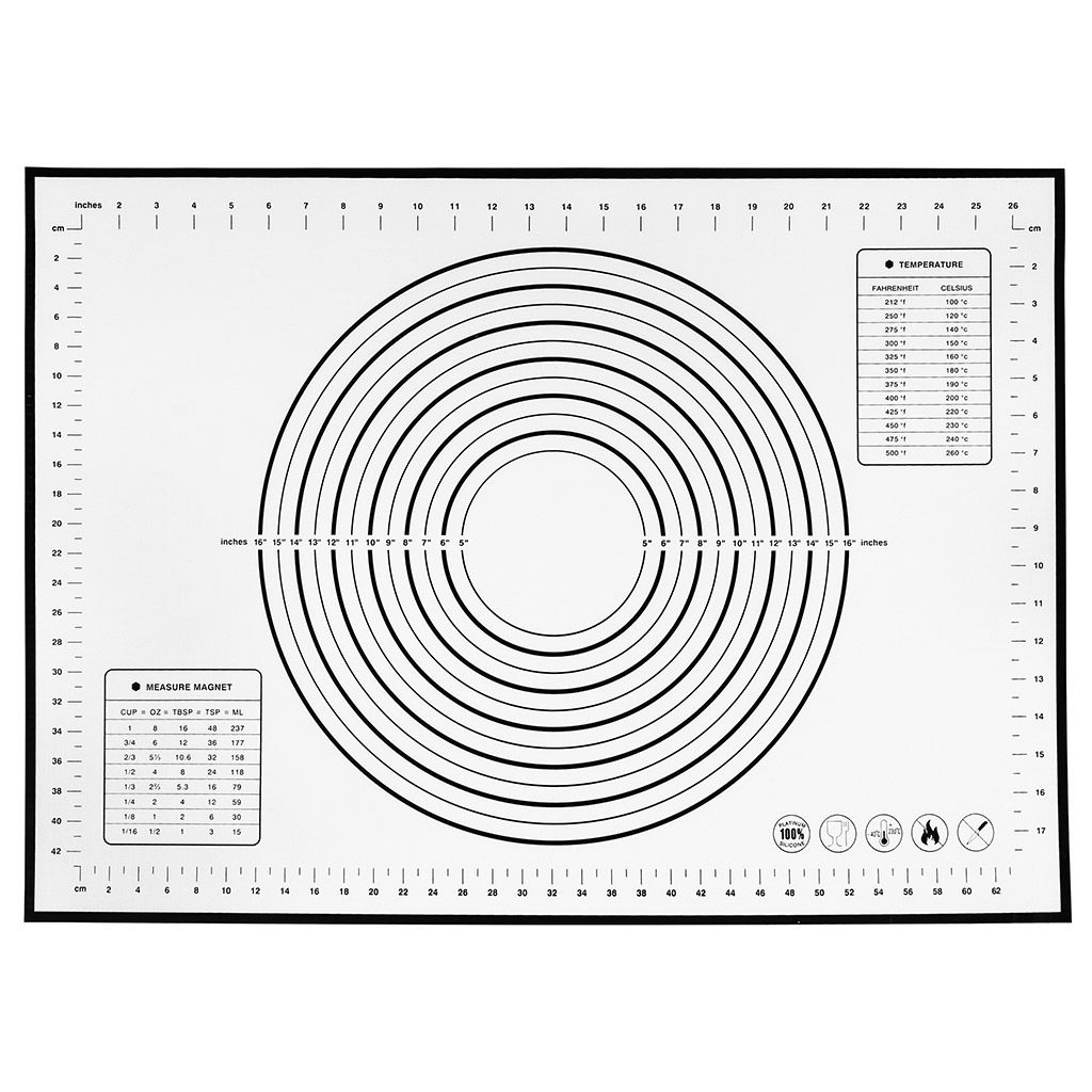 Коврик силиконовый, армированный для раскатки теста и выпекания 50х70см, белый с цветной разметкой, микс (Китай) - Домашняя мода фото 2