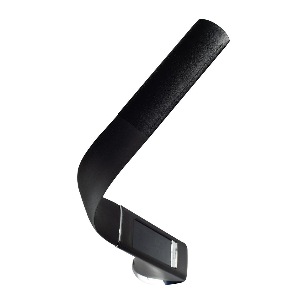 TLD-542 Black/LED/300Lm/5000K/Dimmer Светильник настольный c часами, календарем, термометром, 5W. Сенсорный выключатель. Черный (стилизован под кожу). TM Uniel.