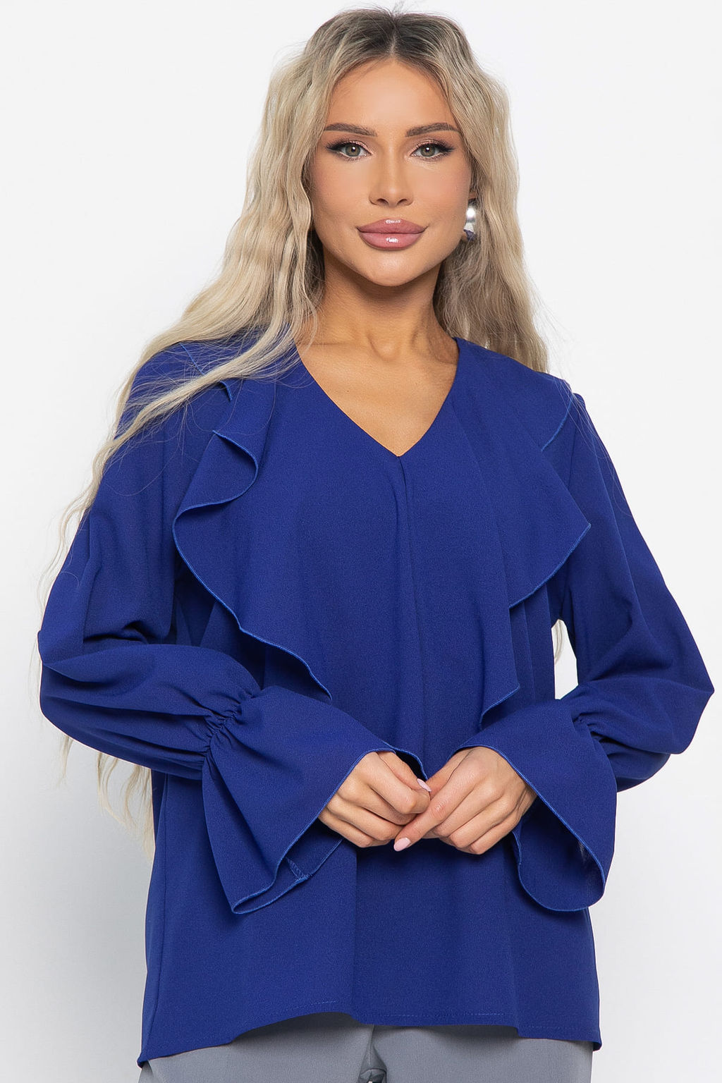 Блуза шифоновая Вэнси (синяя) Б15023-8М