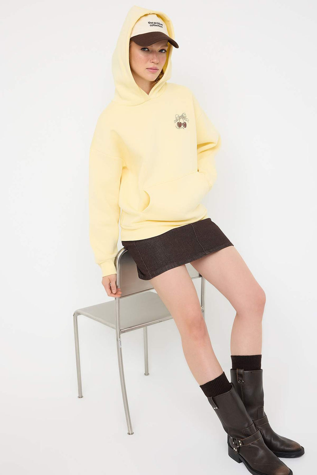 Teen Ac?k Sar? S?rt Bask?l? Oversize Kal?p Kal?n Ici Polarl? Orme Sweatshirt TWOAW26SW00192