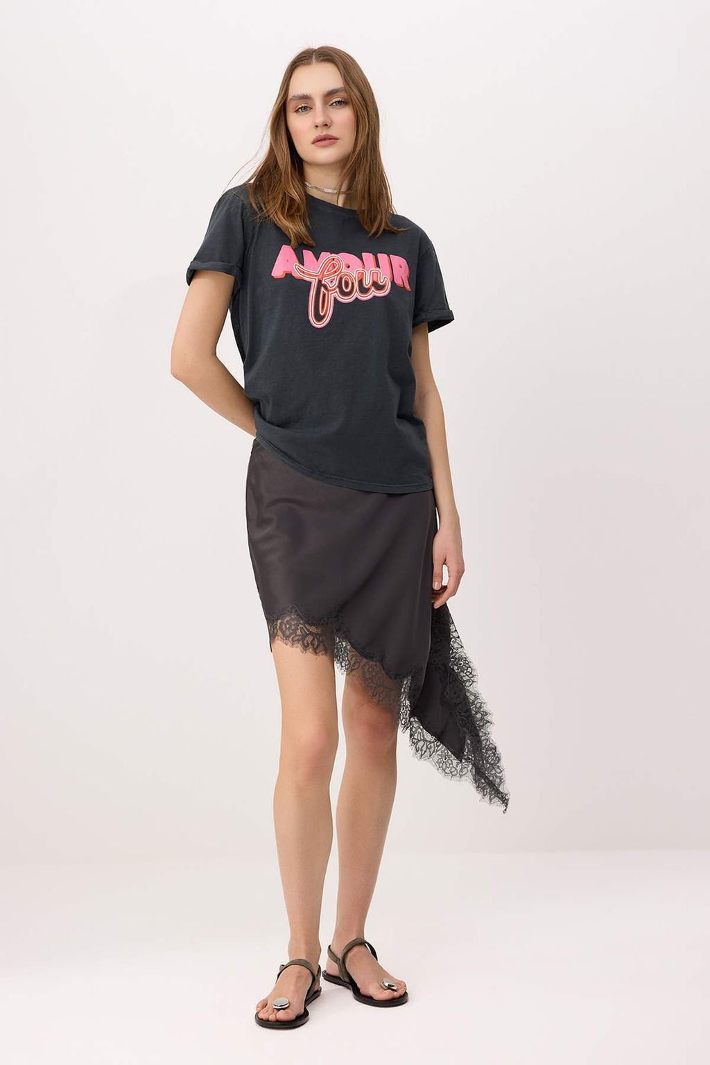 Antrasit Slogan Regular/Normal Kal?p K?sa Kollu %100 Pamuk Orme T-shirt TWOSS26TS00233 - Trendyolmilla фото 2