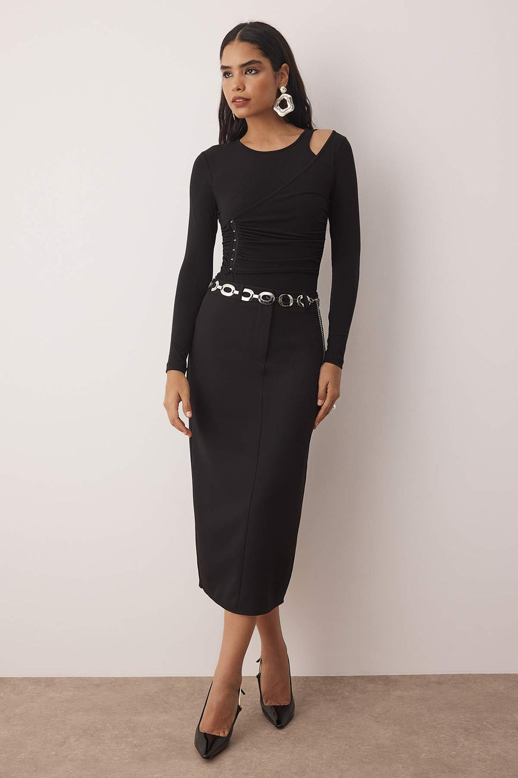 Siyah Agrafl? Asimetrik Yaka Orme Party Body TPRAW26BD00011 - Trendyolmilla фото 2