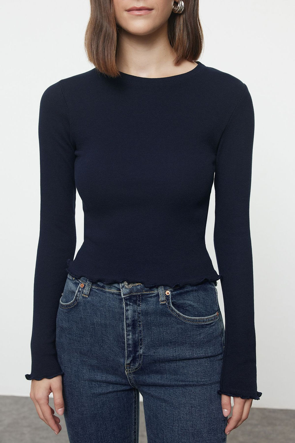 Trendyolmilla Bordo Fitted/Vucuda Oturan Crop Fitilli Esnek Orme Bluz TWOAW25BZ00167