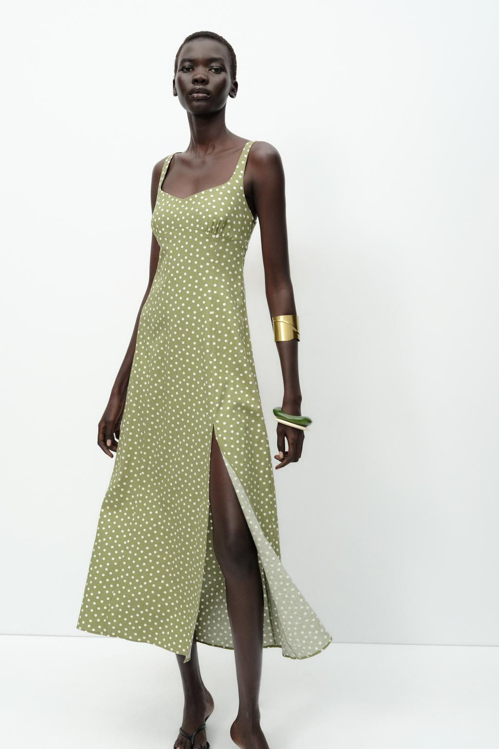 POLKA DOT LINEN BLEND MIDI DRESS - Zara фото 3