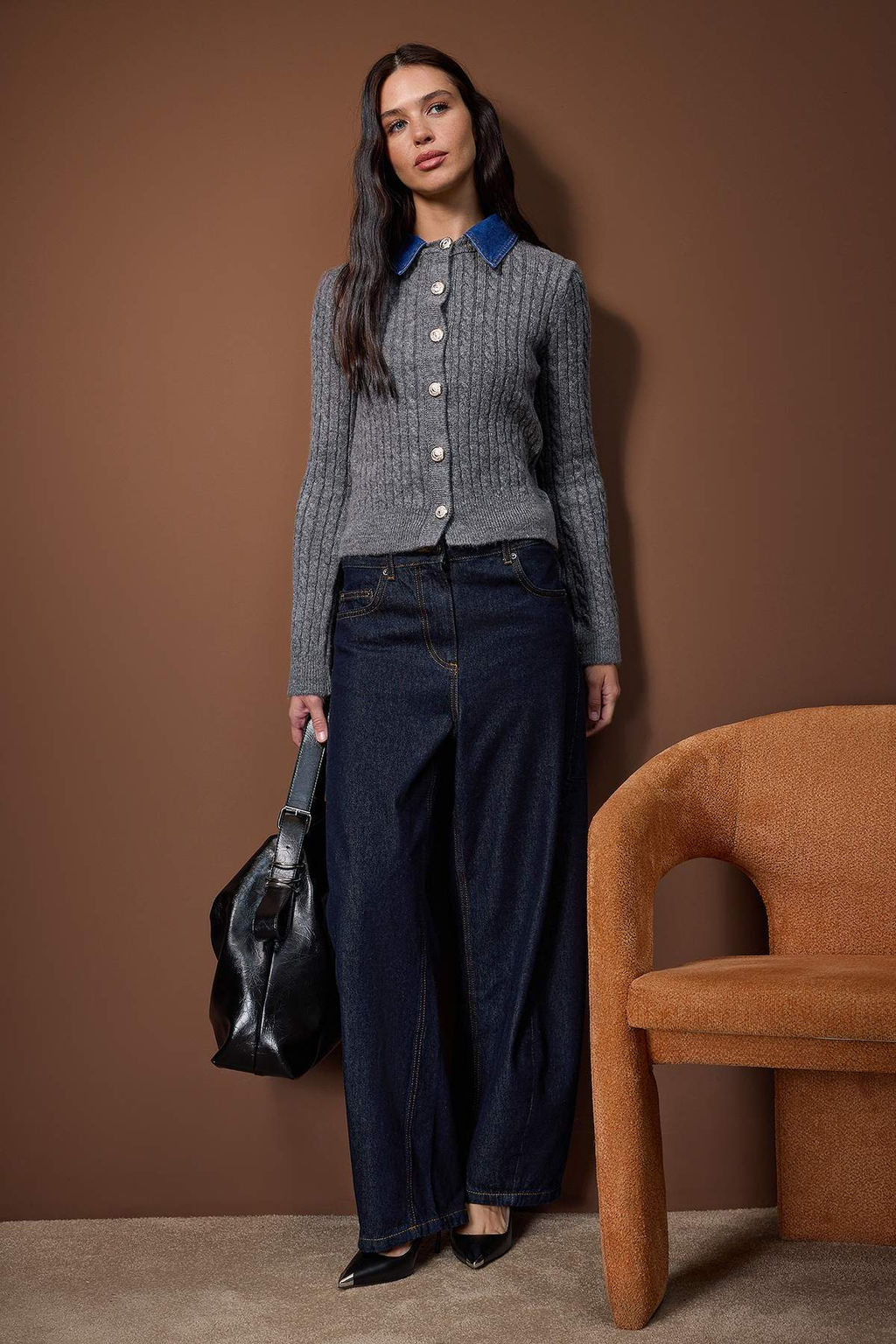 Antrasit Denim Garnili Sac Orgu Triko H?rka TWOAW26HI00286 - Trendyolmilla фото 2