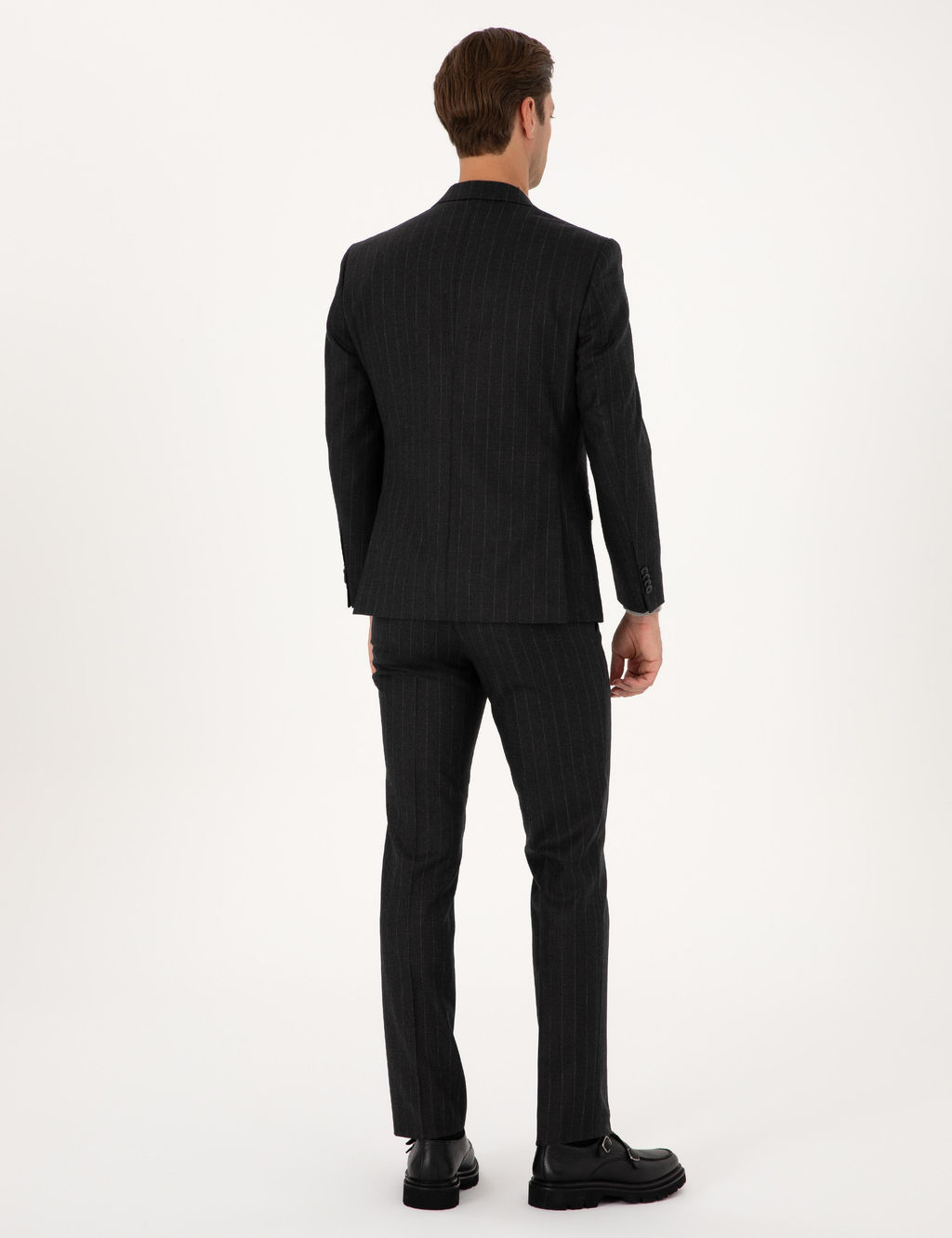 Antrasit Slim Fit %100 Y_n _izgili Tak_m Elbise