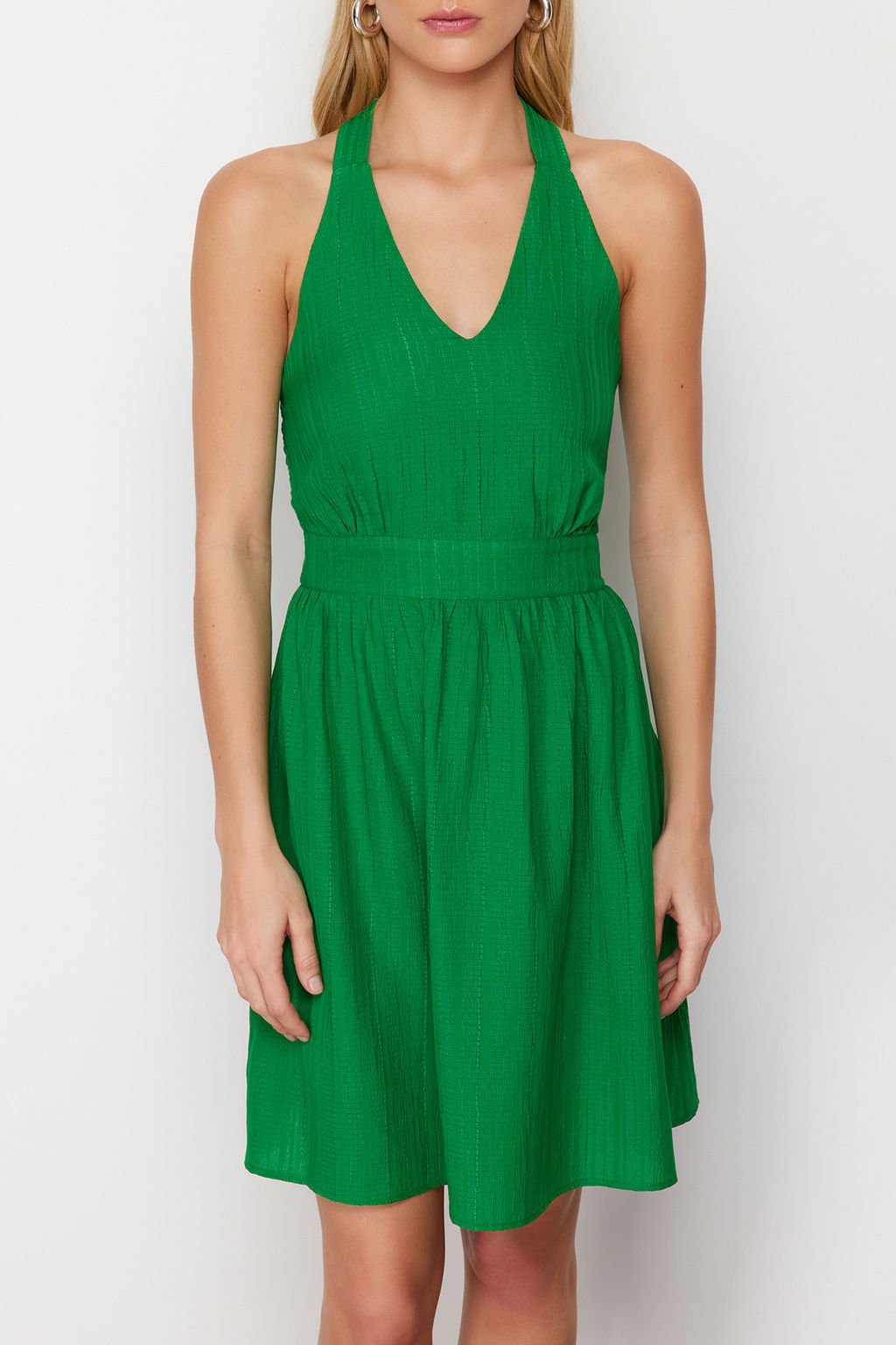 Yesil A Kesim Boyundan Baglamal? S?rt? Gipe Detayl? Midi Dokuma Elbise TWOSS24EL00629 - Trendyolmilla фото 4