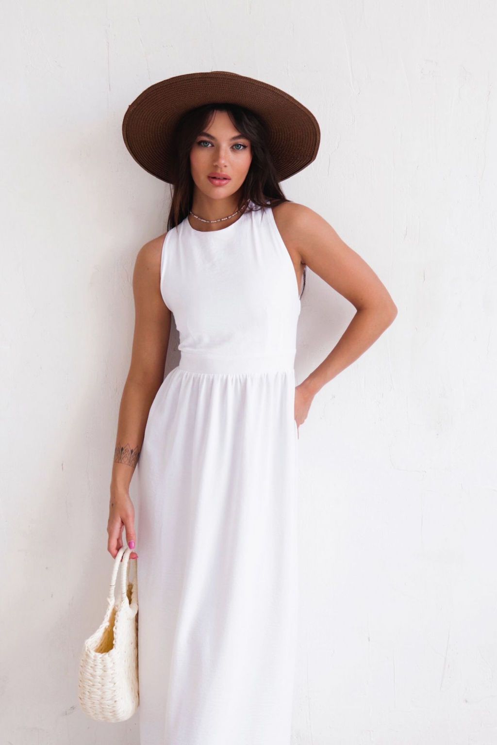 Платье с перекрещенными бретелями белое - Martichelli фото 3