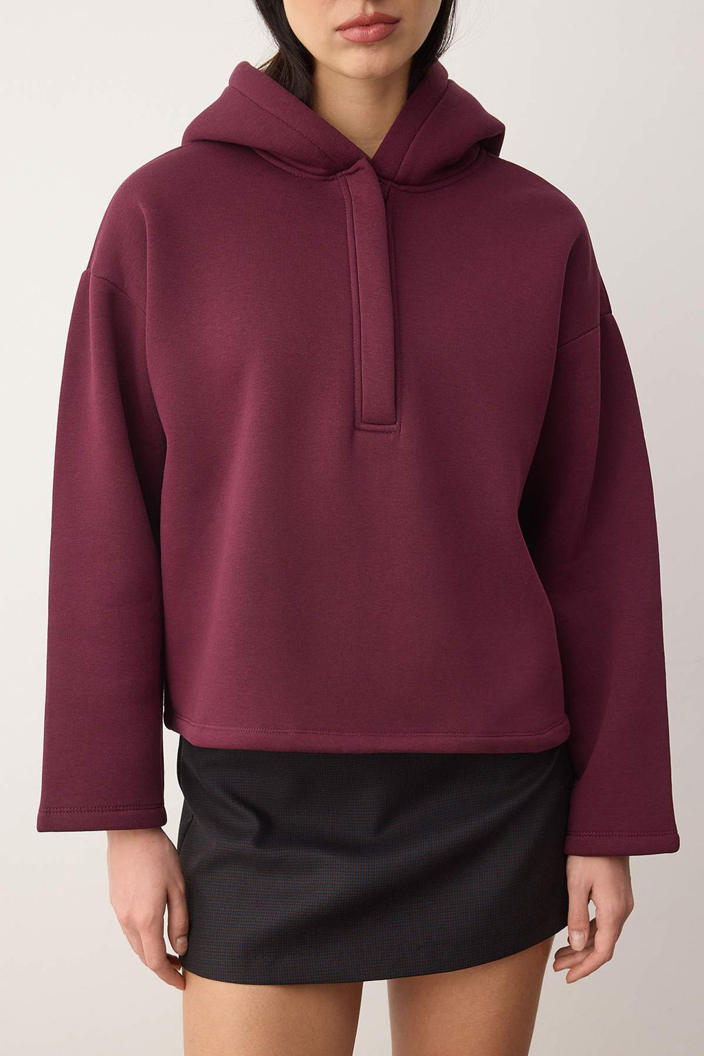 Murdum Kal?n Ici Polarl? Yar?m Pat Fermuarl? Oversize Kapusonlu Orme Sweatshirt TWOAW26SW00060