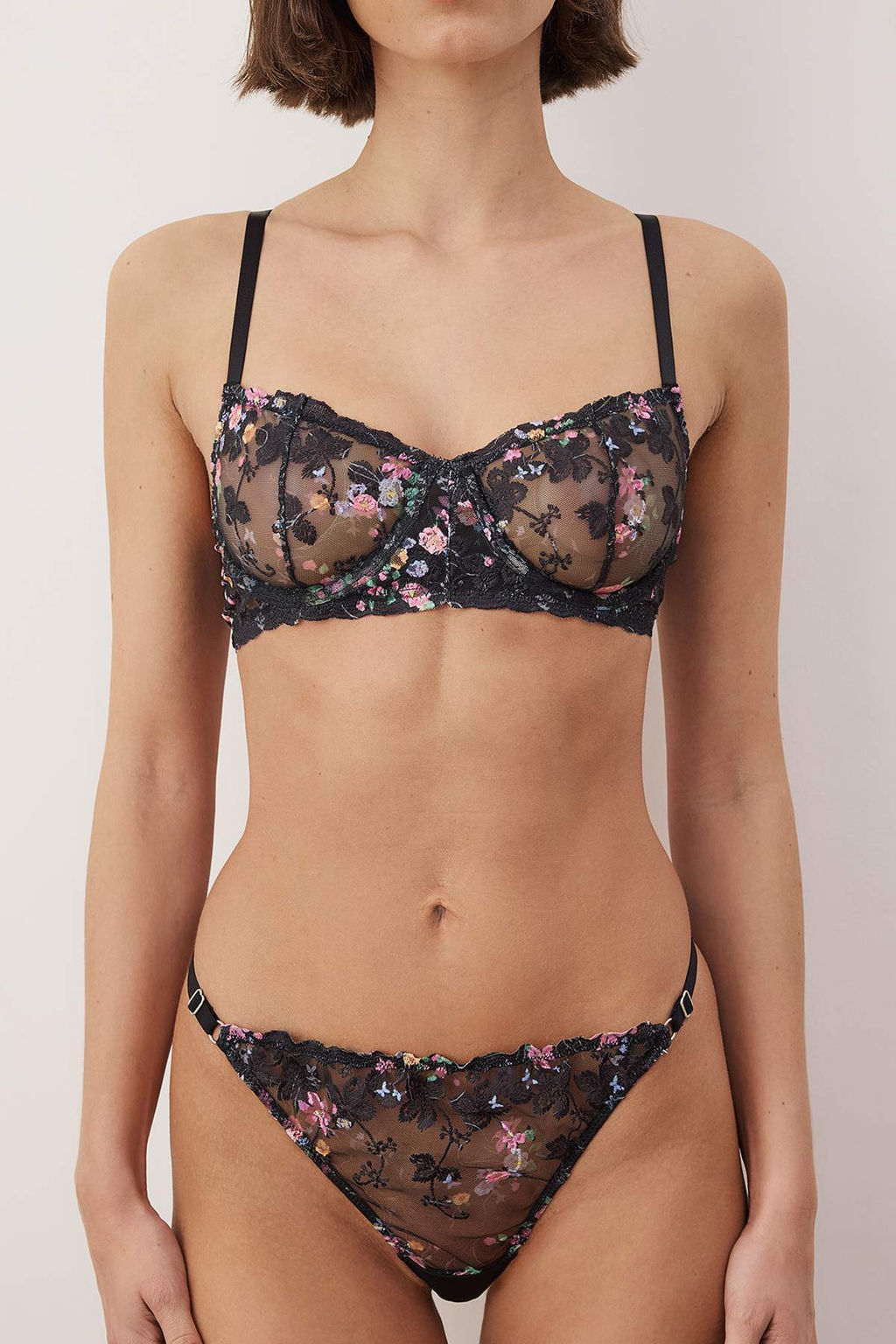 Siyah Dantel Brodeli Cicekli Kaps?z Ic Camas?r? Tak?m? THMAW26CC00028 - Trendyolmilla фото 3