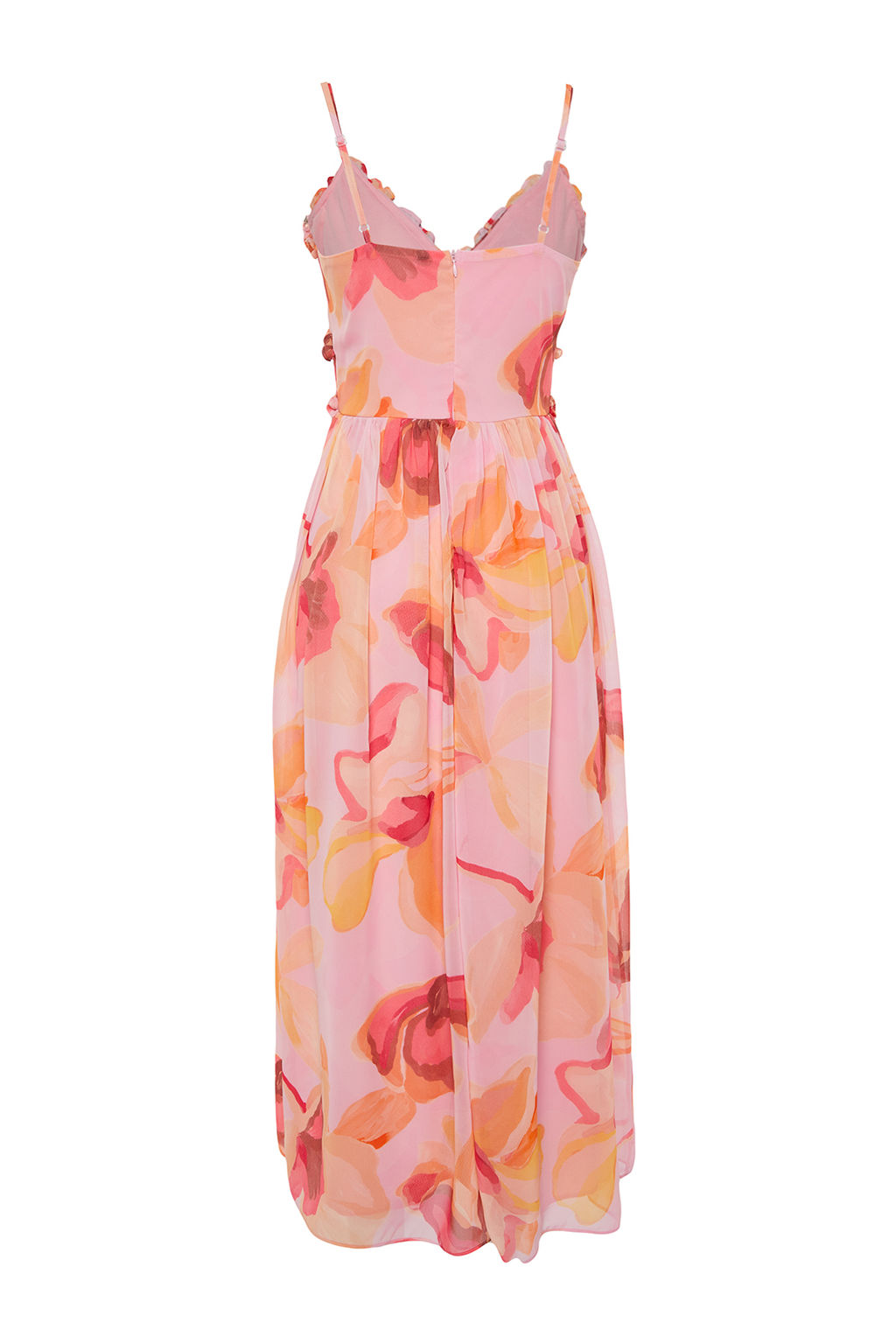 TRENDYOLMILLA Ekru Cicek Desenli A-Kesim F?rf?r Detayl? Astarl? Sifon Maxi Dokuma Elbise TWOSS23EL02013 фото 24