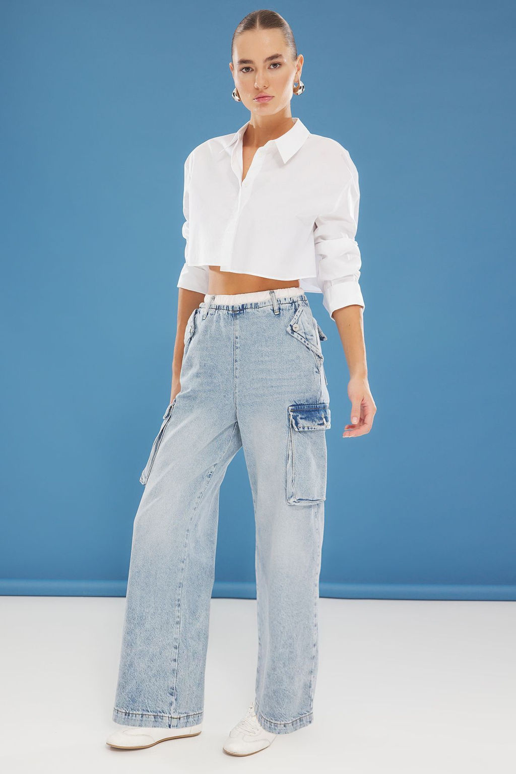 Mavi Kargo Cep Detayl? Boxer Kemerli Yuksek Bel Wide Leg Jeans TWOSS25JE00185 - Trendyolmilla фото 2