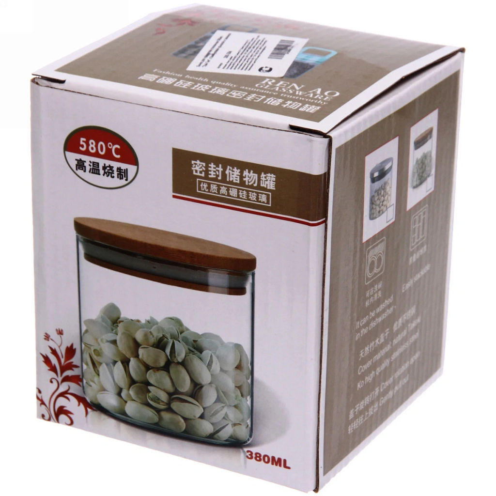 Банка для продуктов стеклянная 500мл "Хай-Тек" с бамбуковой крышкой 10*9,5см