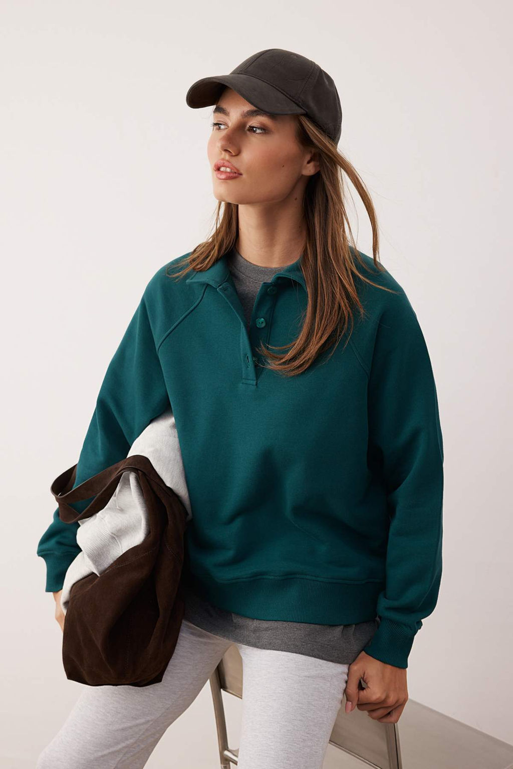 Petrol Premium Patl? Regular/Normal Kal?p Kal?n Ici Polarl? Orme Sweatshirt TWOAW26SW00208