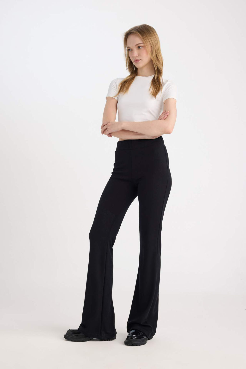 Flare Fit Lepoar Desenli Duz Paca Uzun Boy Pantolon - Defacto фото 2