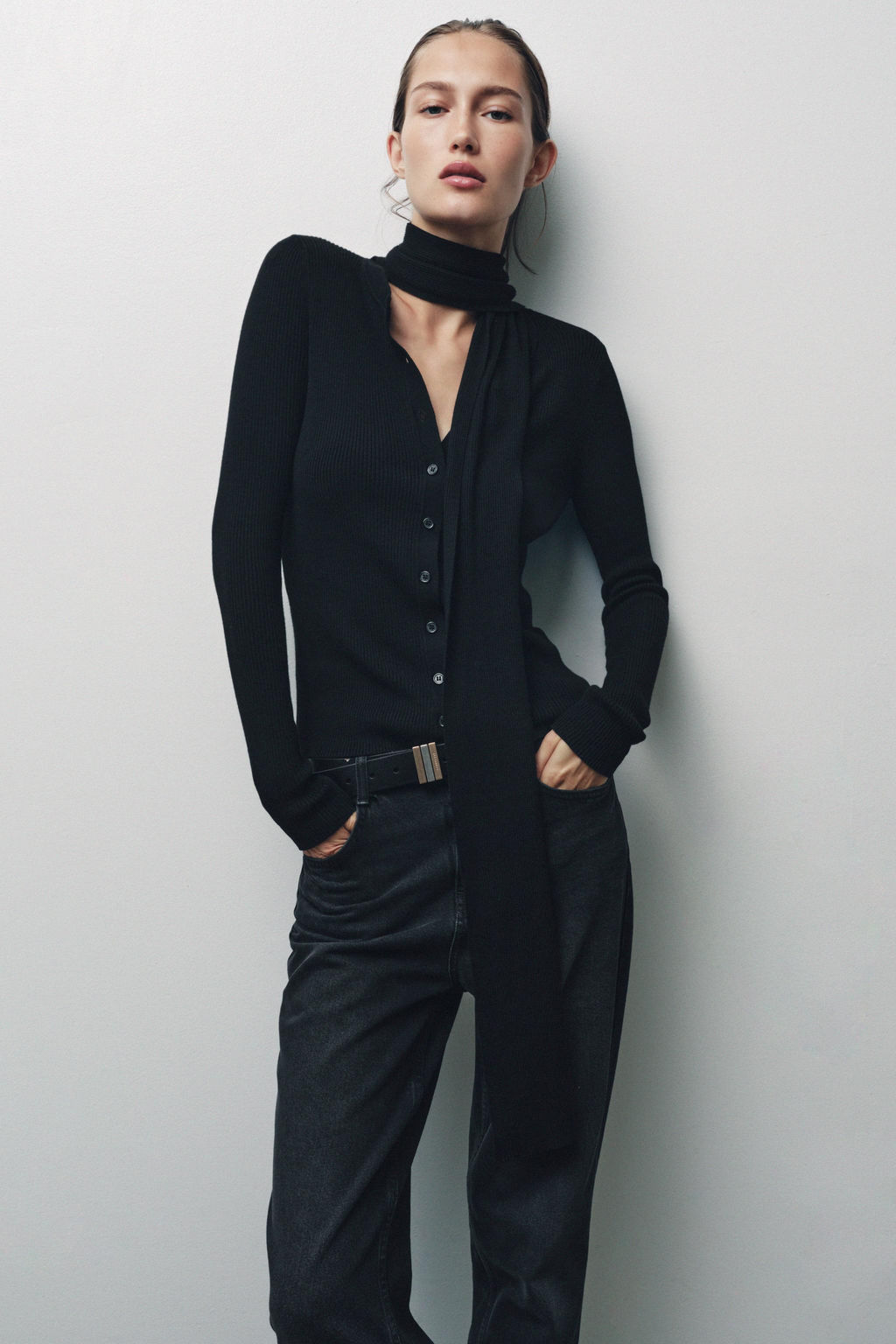 RIB KNIT CARDIGAN WITH SCARF - Zara фото 2