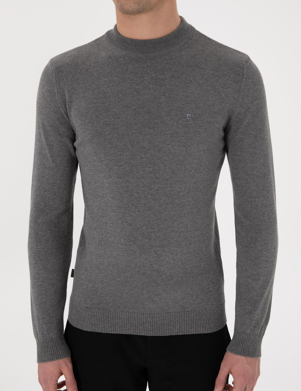 Gri Melanj Slim Fit _eyrek Yaka Basic Triko Kazak