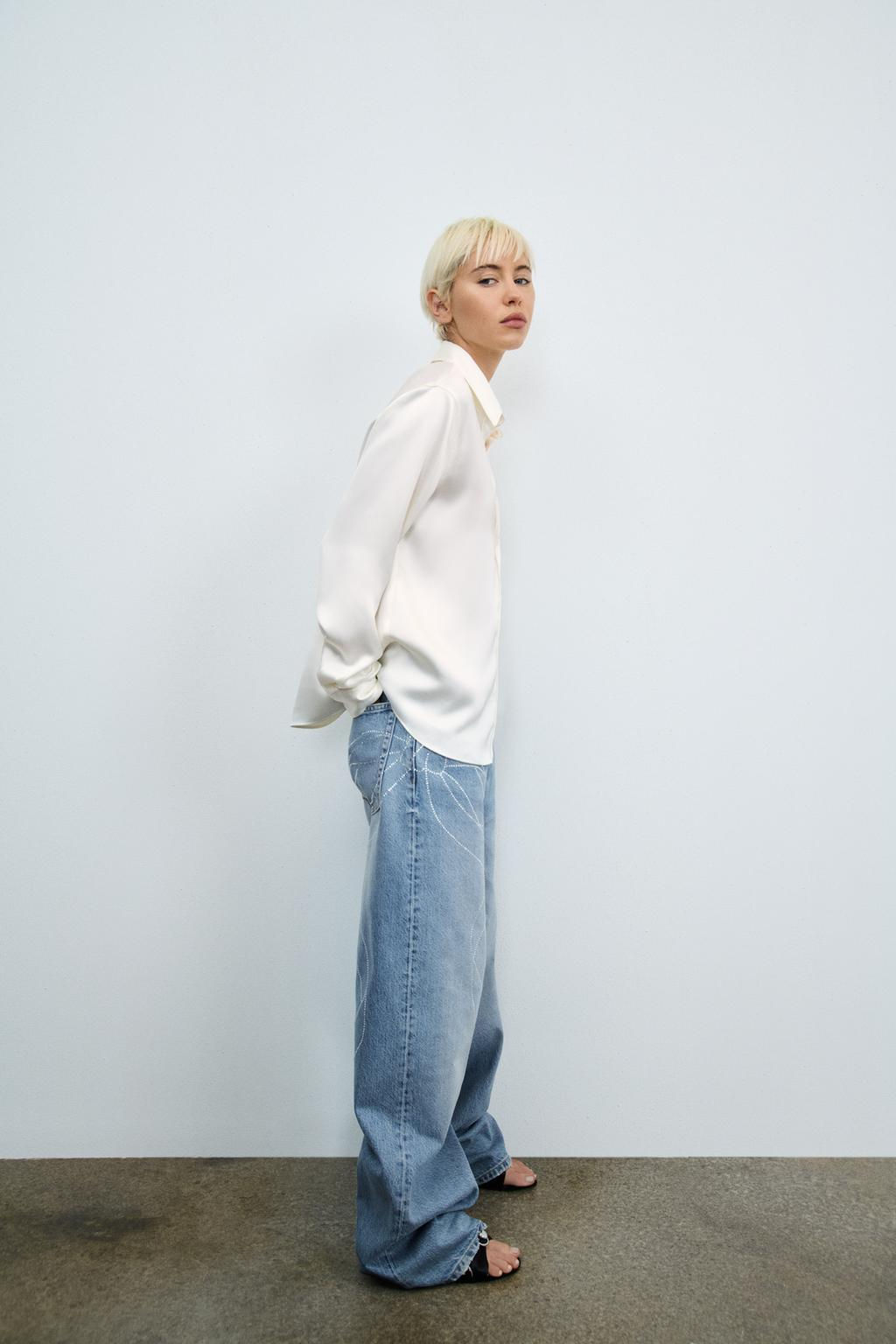 RELAXED OVERSIZE HIGH-WAIST RHINESTONE JEANS - Zara фото 2