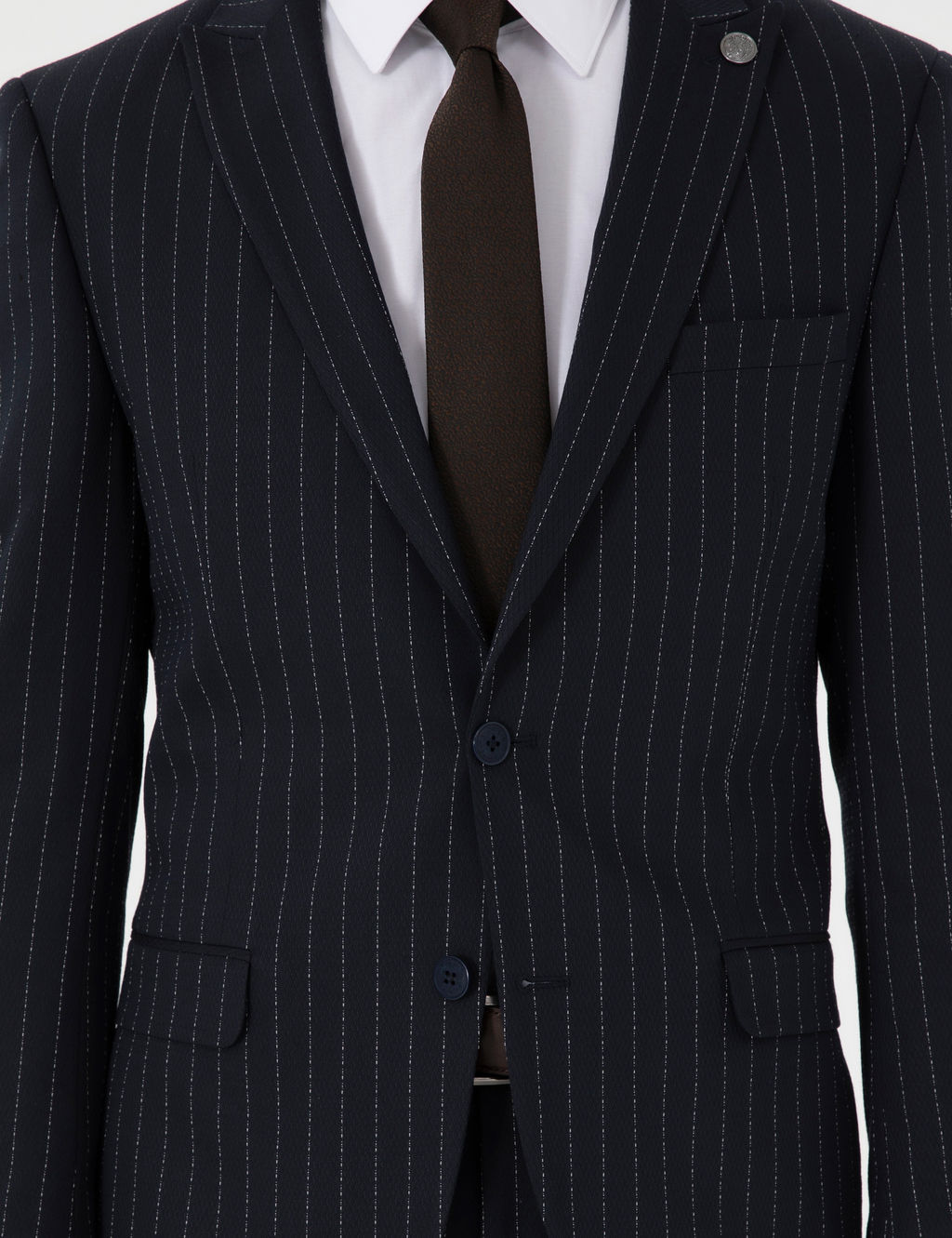 Lacivert Extra Slim Fit _izgili Tak_m Elbise