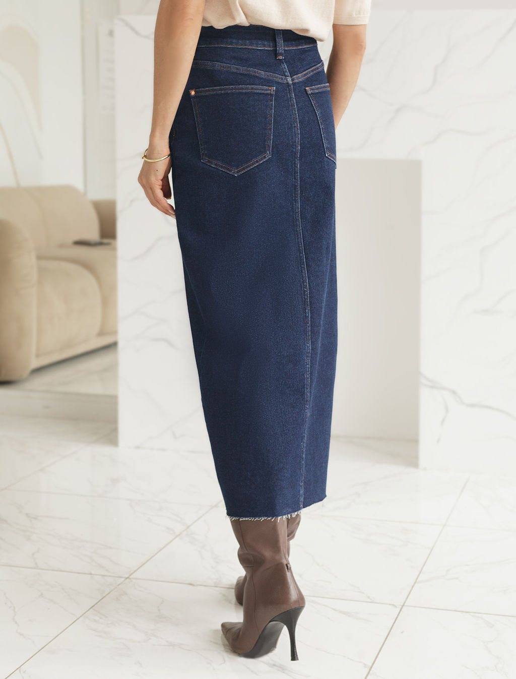 Джинсовая юбка из плотной эластичной джинсы 13OZ. - Vilatte фото 3