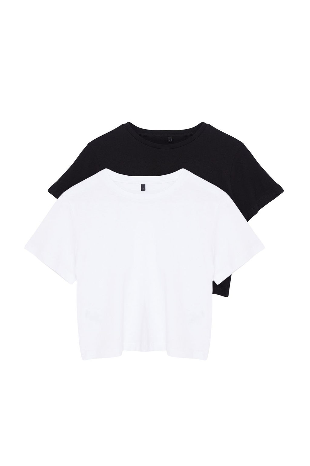 Siyah-Beyaz 2li Paket %100 Pamuk Crop Bisiklet Yaka Orme T-Shirt TWOSS20TS1480