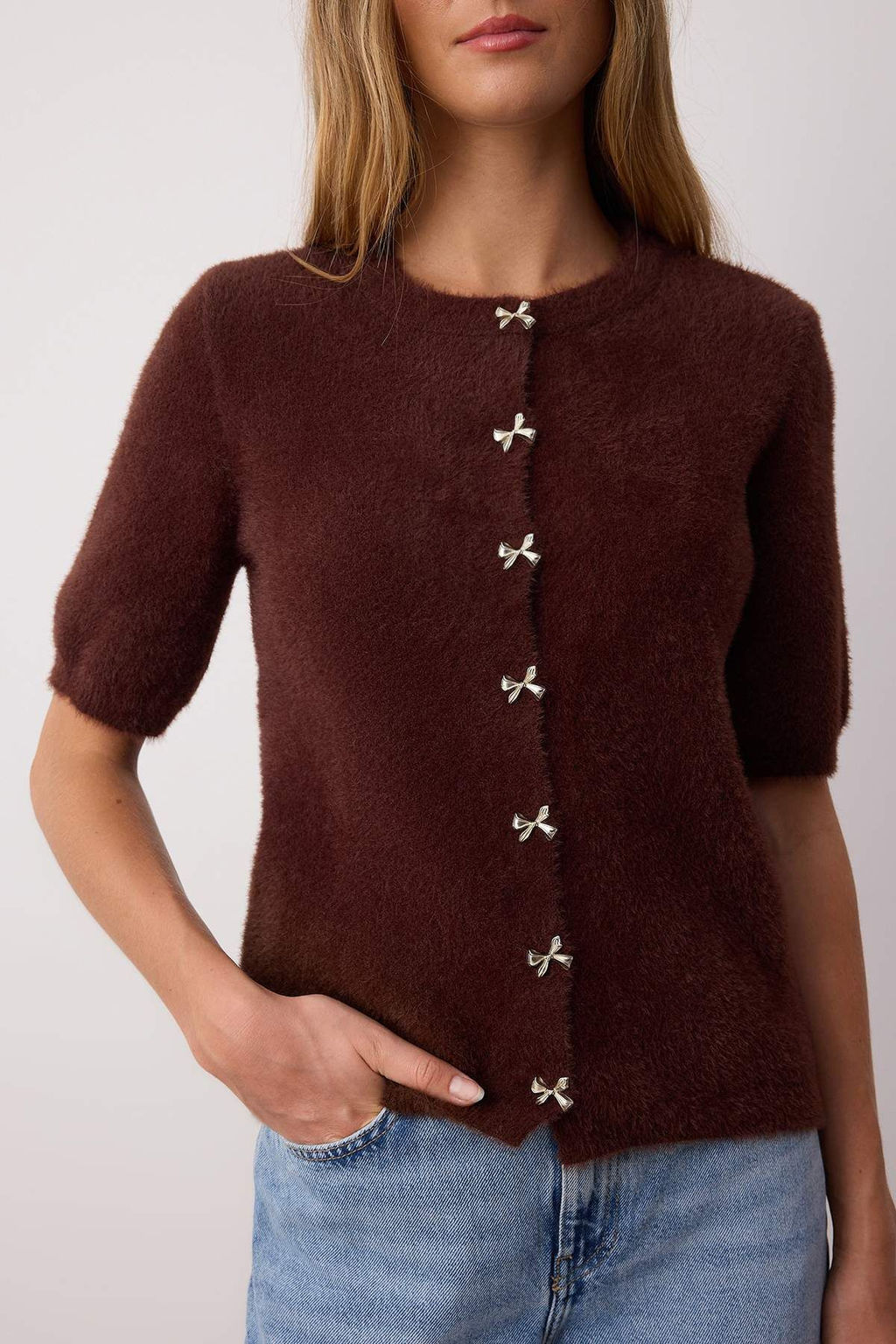 Kahverengi Dugme Detayl? Yumusak Dokulu Triko H?rka TWOAW26HI00099 - Trendyolmilla фото 3