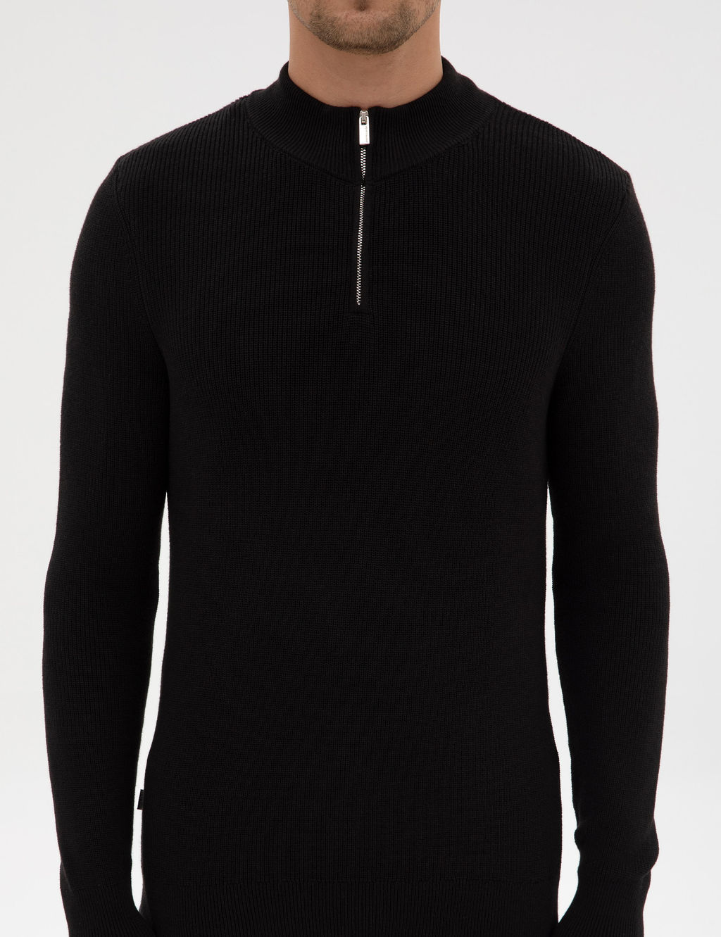 Siyah Slim Fit Dik Yaka Fermuarl_ Triko Kazak - Pierre cardin фото 6