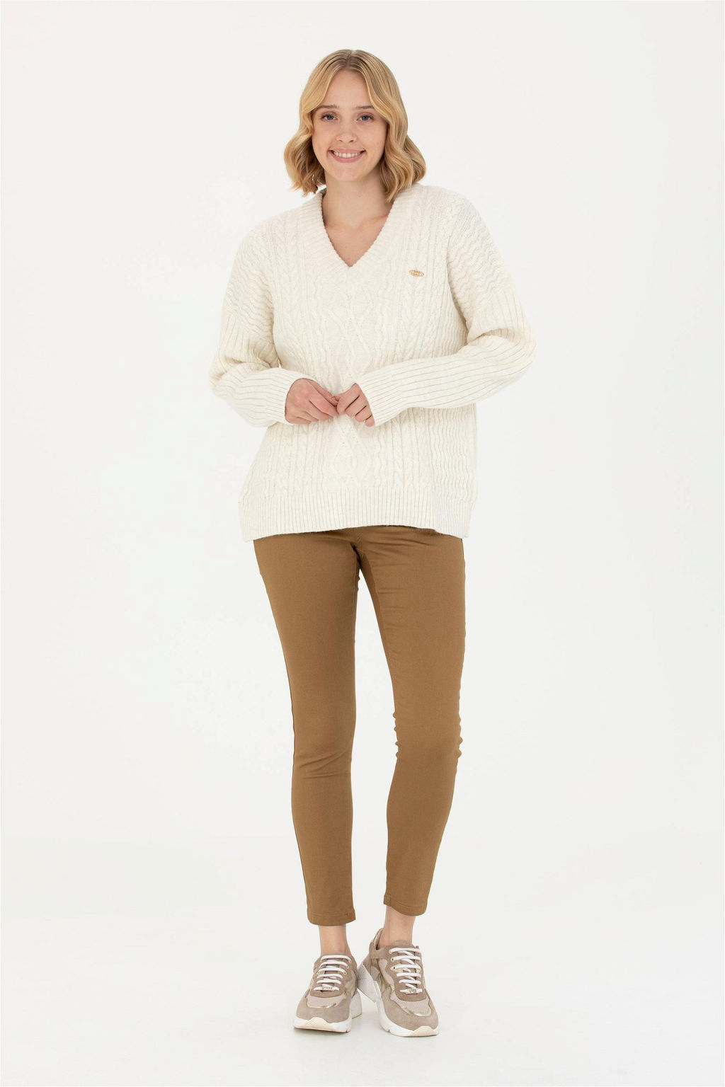 Женский кремовый свитер с v-образным вырезом Неожиданная скидка в корзине - U.s. polo assn фото 4