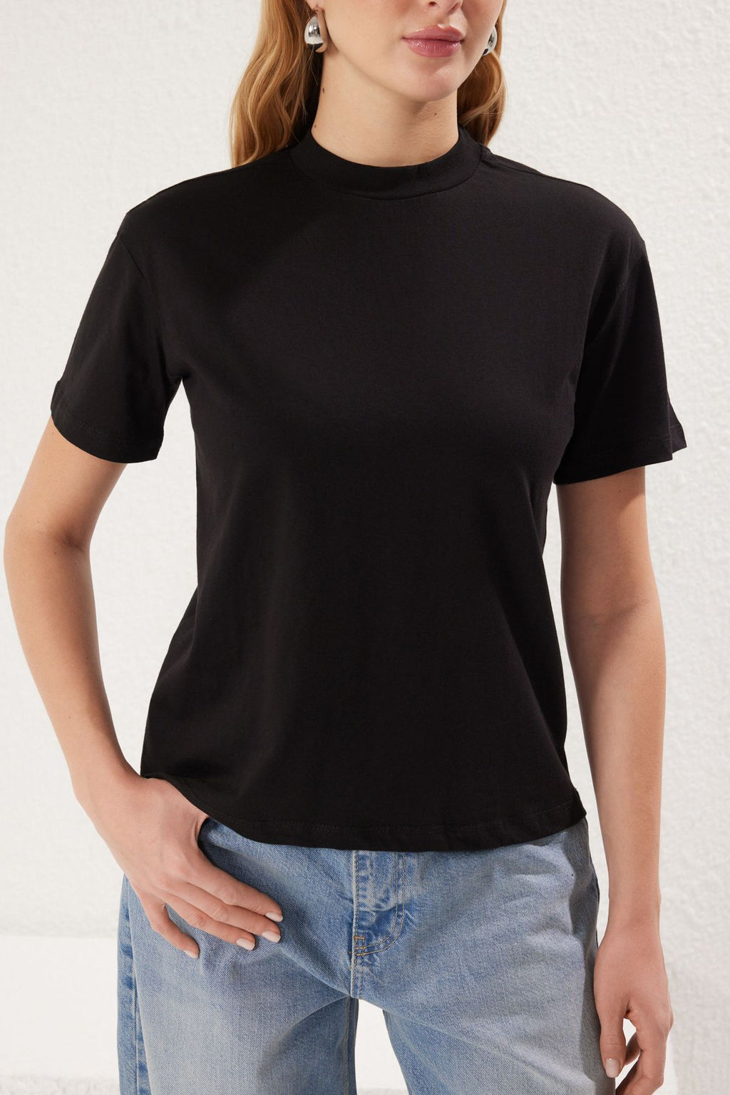 TRENDYOLMILLA Bej-Vizon 2li Paket %100 Pamuk Basic Dik Yaka Orme T-Shirt TWOSS20TS1500 фото 4