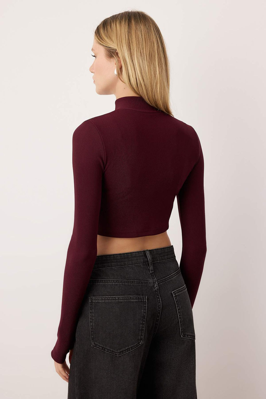 Bordo Ottoman Fermuarl? Dik Yaka Esnek Vucuda Oturan Orme Bluz TWOAW26BZ00307 - Trendyolmilla фото 4