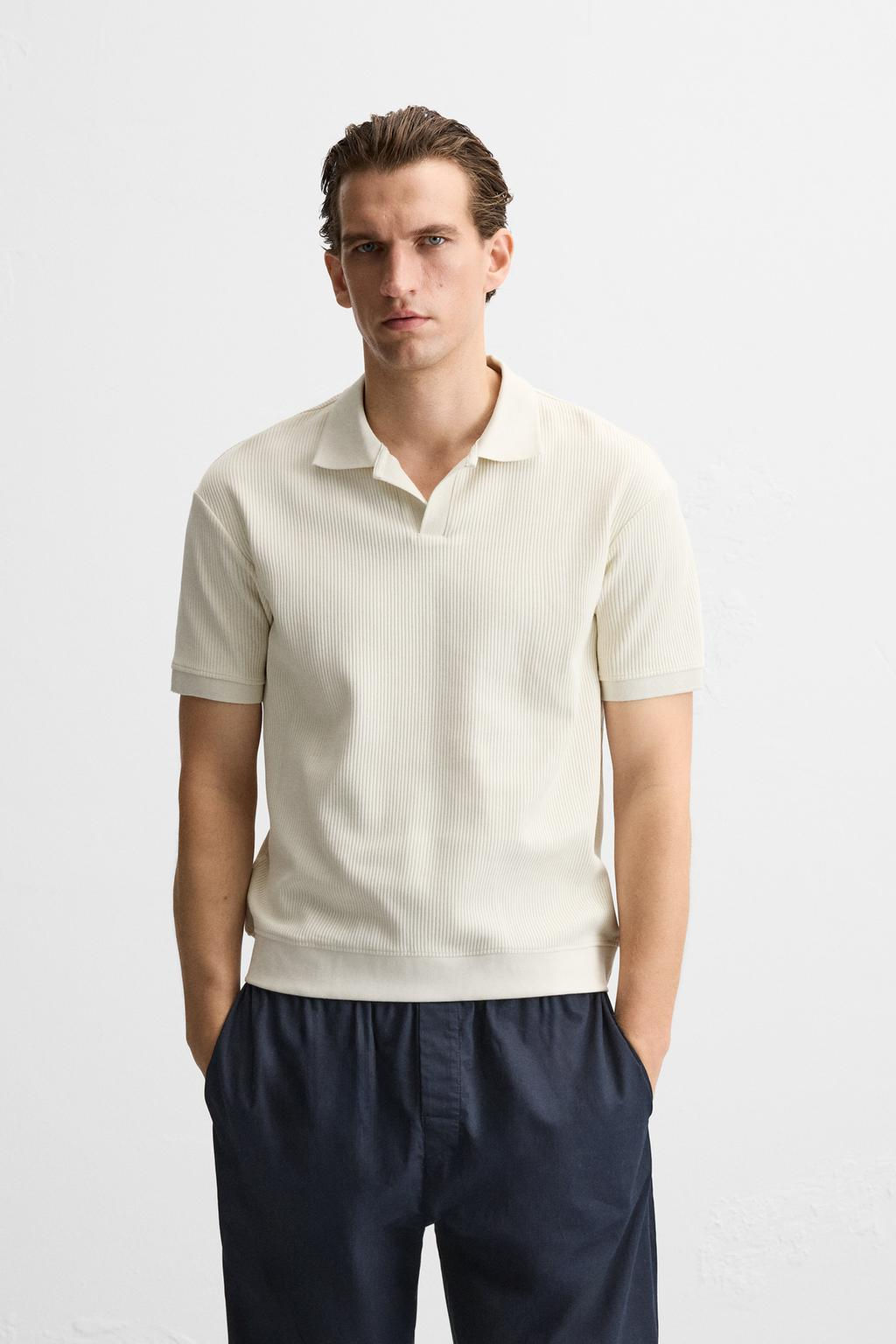 TEXTURED POLO SHIRT WITH RIBBED TRIMS - Zara фото 54