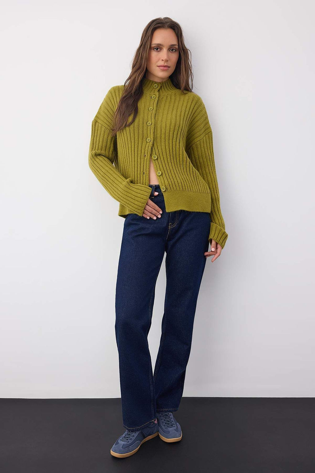 Wardrobe Essentials Yag Yesili Genis Kal?p Fitilli Yumusak Dokulu Triko H?rka | TWOAW26HI00091