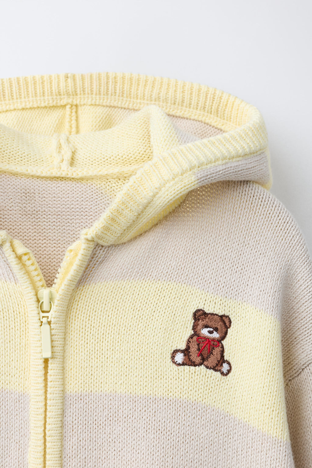 STRIPED HOODED KNIT CARDIGAN WITH BEAR EMBROIDERY - Zara фото 8