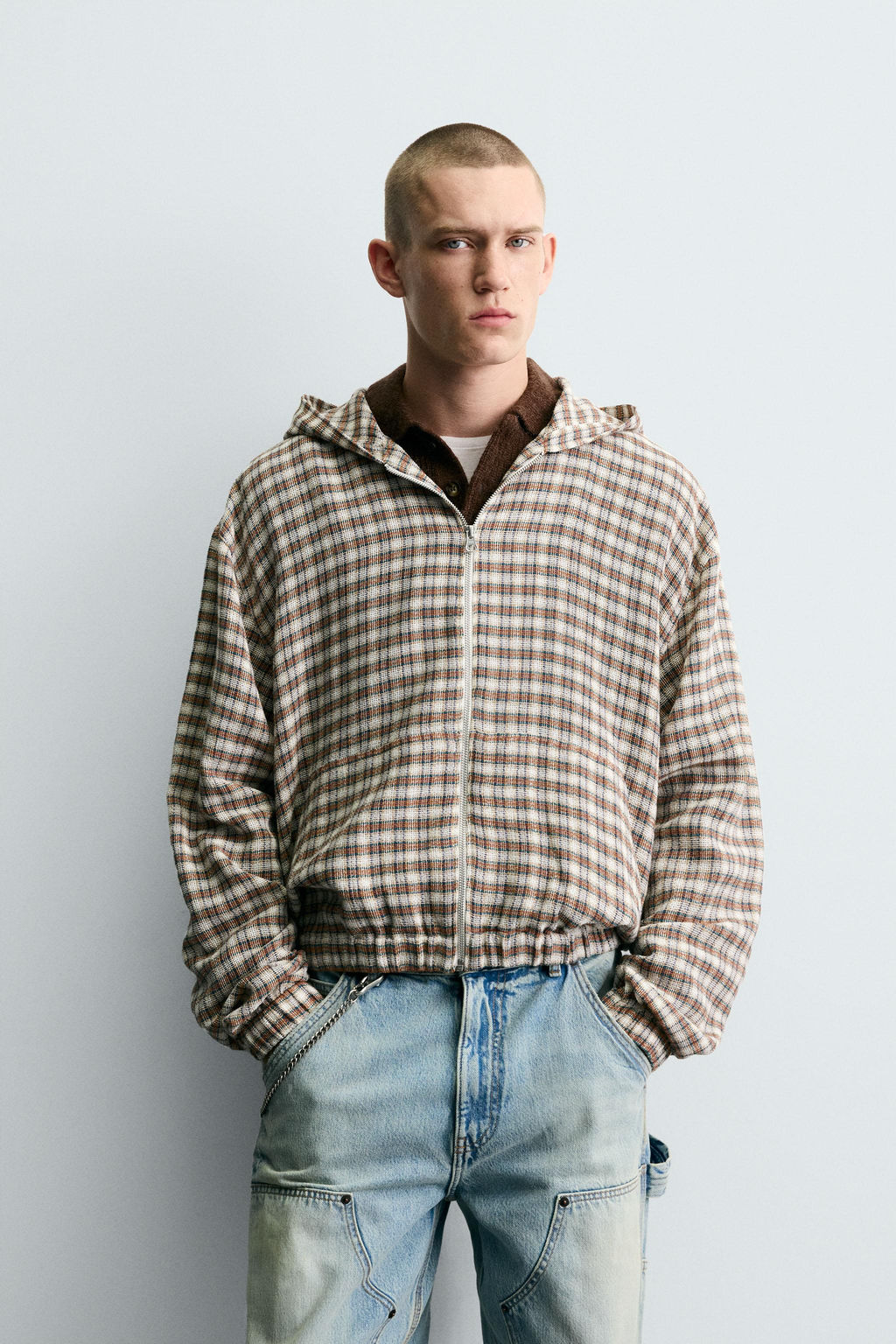 HOODED CHECK OVERSHIRT