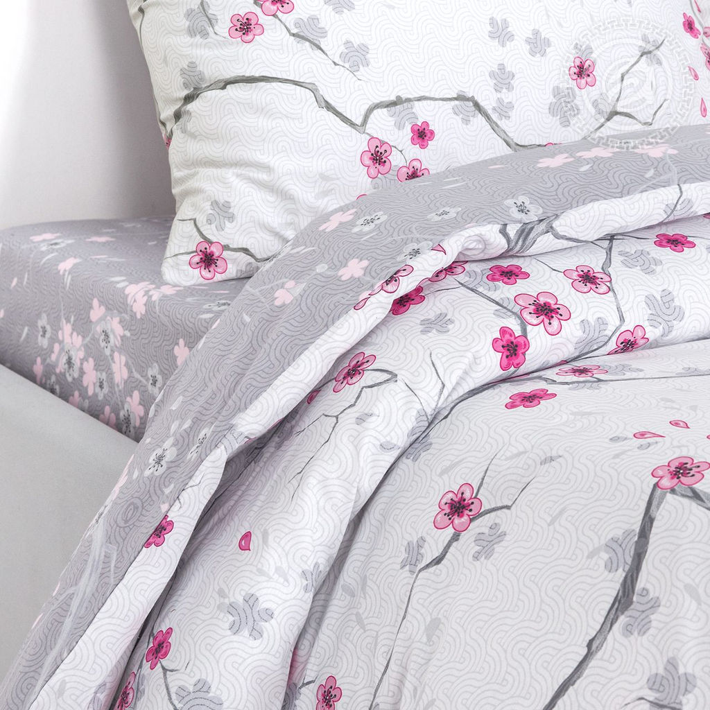 Постельное белье Киото с простынью на резинке (поплин DE LUXE) Евро/Пододеяльник: 1 шт. - 215*200; Простыня на резинке: 1 шт. - 200*180*25; Наволочка: 2 шт. - 70*70; DE LUXE с простынью на резинке