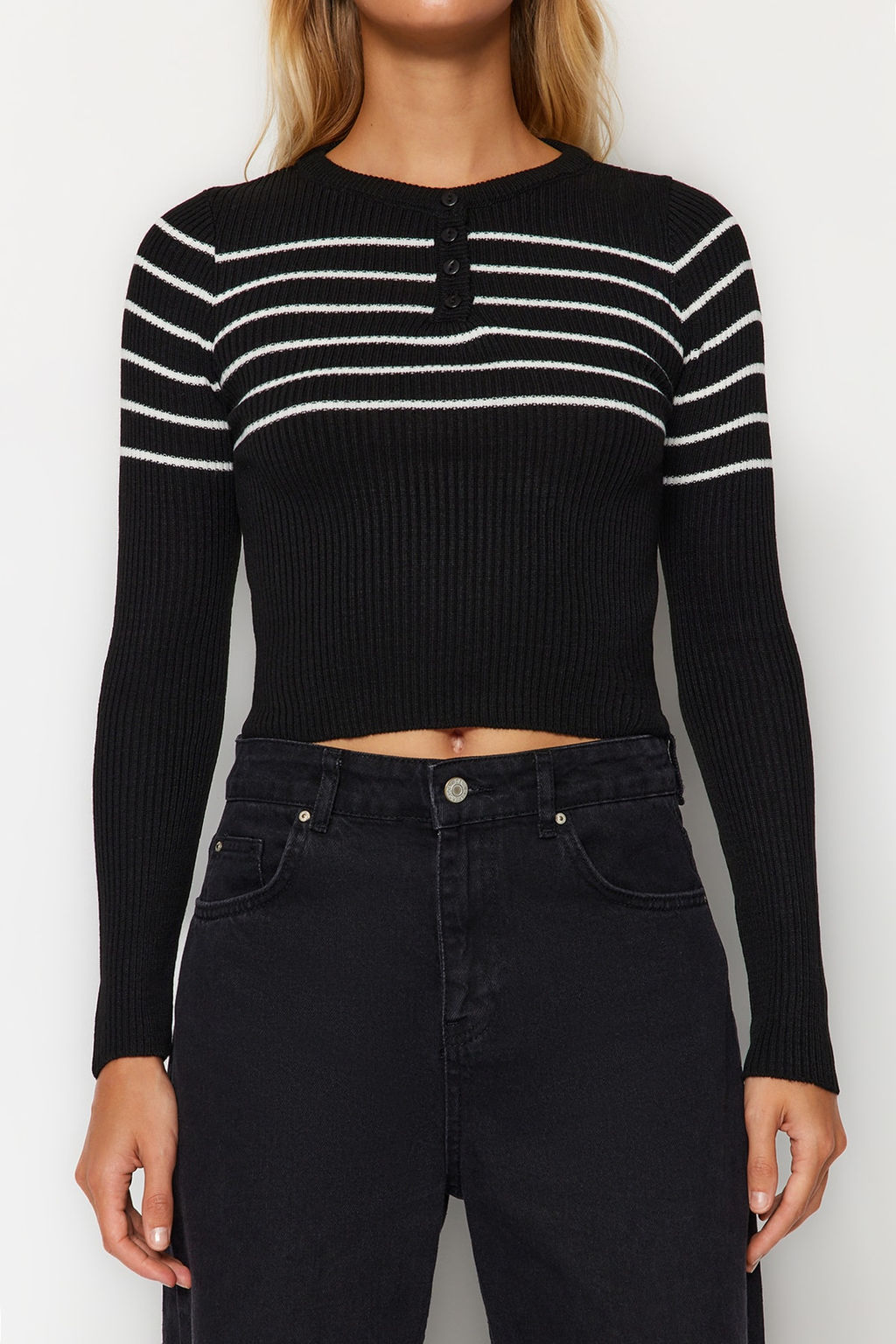 Tas Crop Cizgili Triko Kazak TWOAW24KZ01201 - Trendyolmilla фото 13